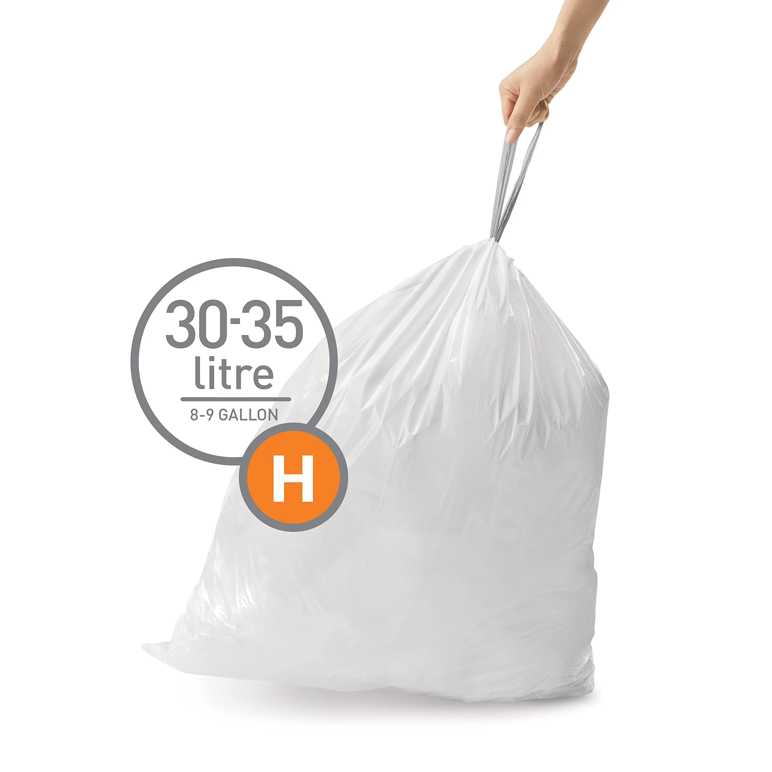 simplehuman Code H 100 Count, Dispenser Pack Custom Fit Liners, Drawstring Trash Bags, 30-35 Liter / 8-9 Gallon, White - Image 6