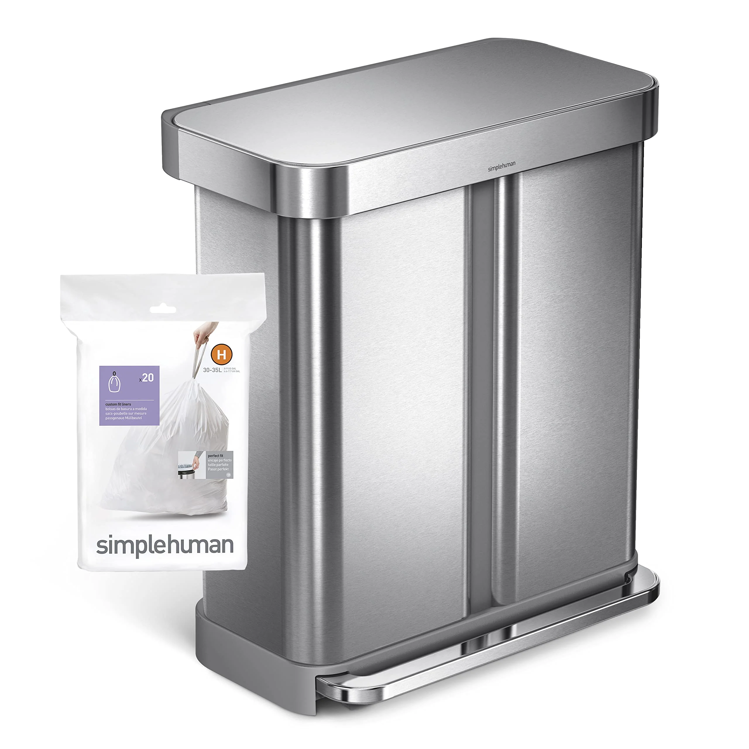 simplehuman Code H 60 Count, Dispenser Pack Custom Fit Liners, Drawstring Trash Bags, 30-35 Liter / 8-9.2 Gallon, White - Image 2