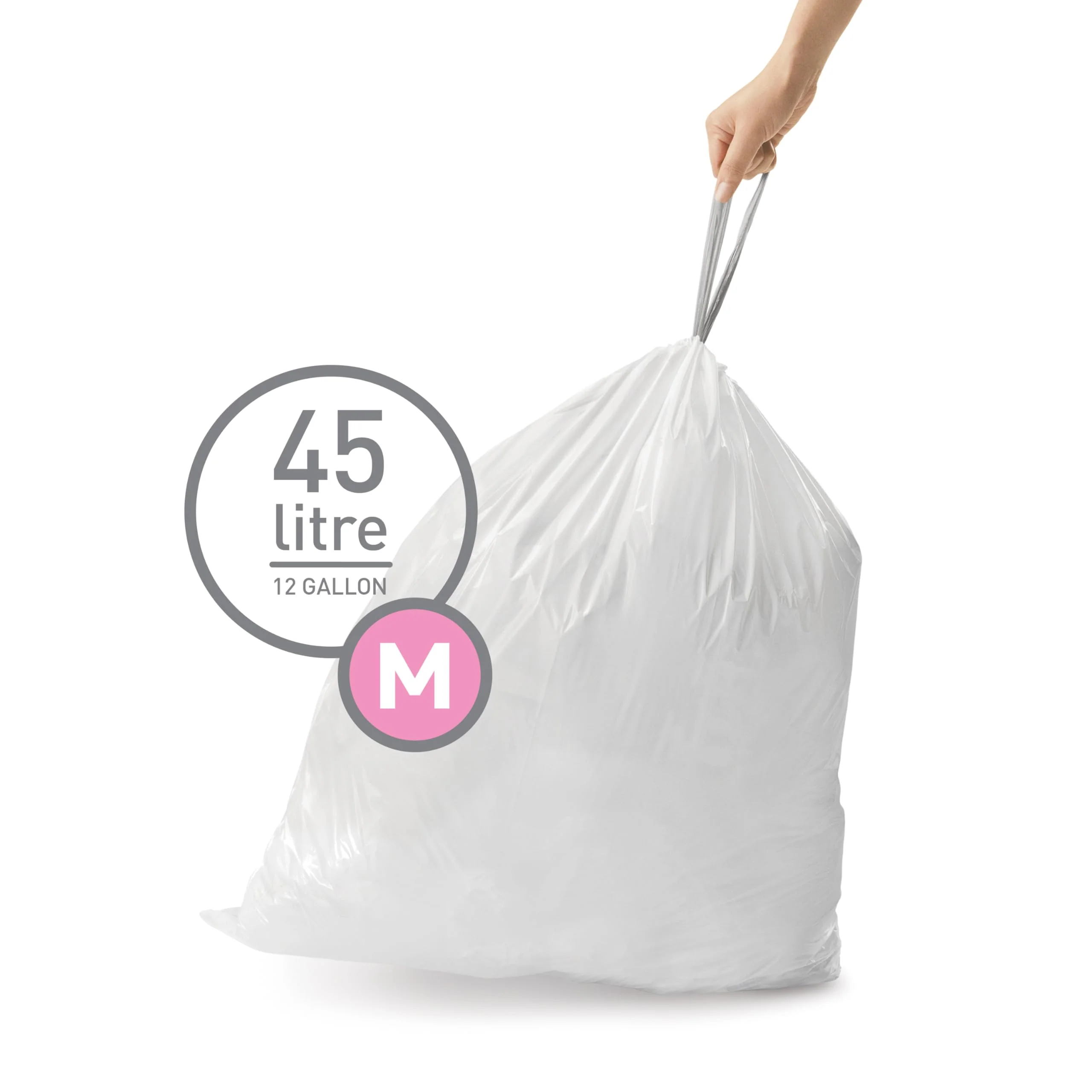 simplehuman Code M 200 Count, Dispenser Pack Custom Fit Liners, Drawstring Trash Bags, 45 Liter / 11.9 Gallon, White - Image 2