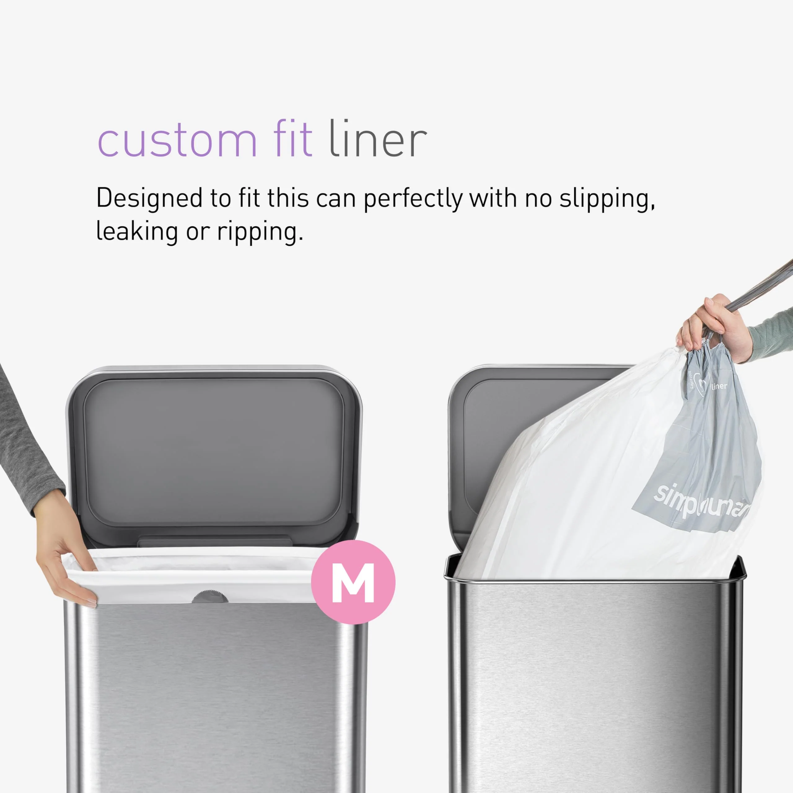 simplehuman Code M 200 Count, Dispenser Pack Custom Fit Liners, Drawstring Trash Bags, 45 Liter / 11.9 Gallon, White - Image 4