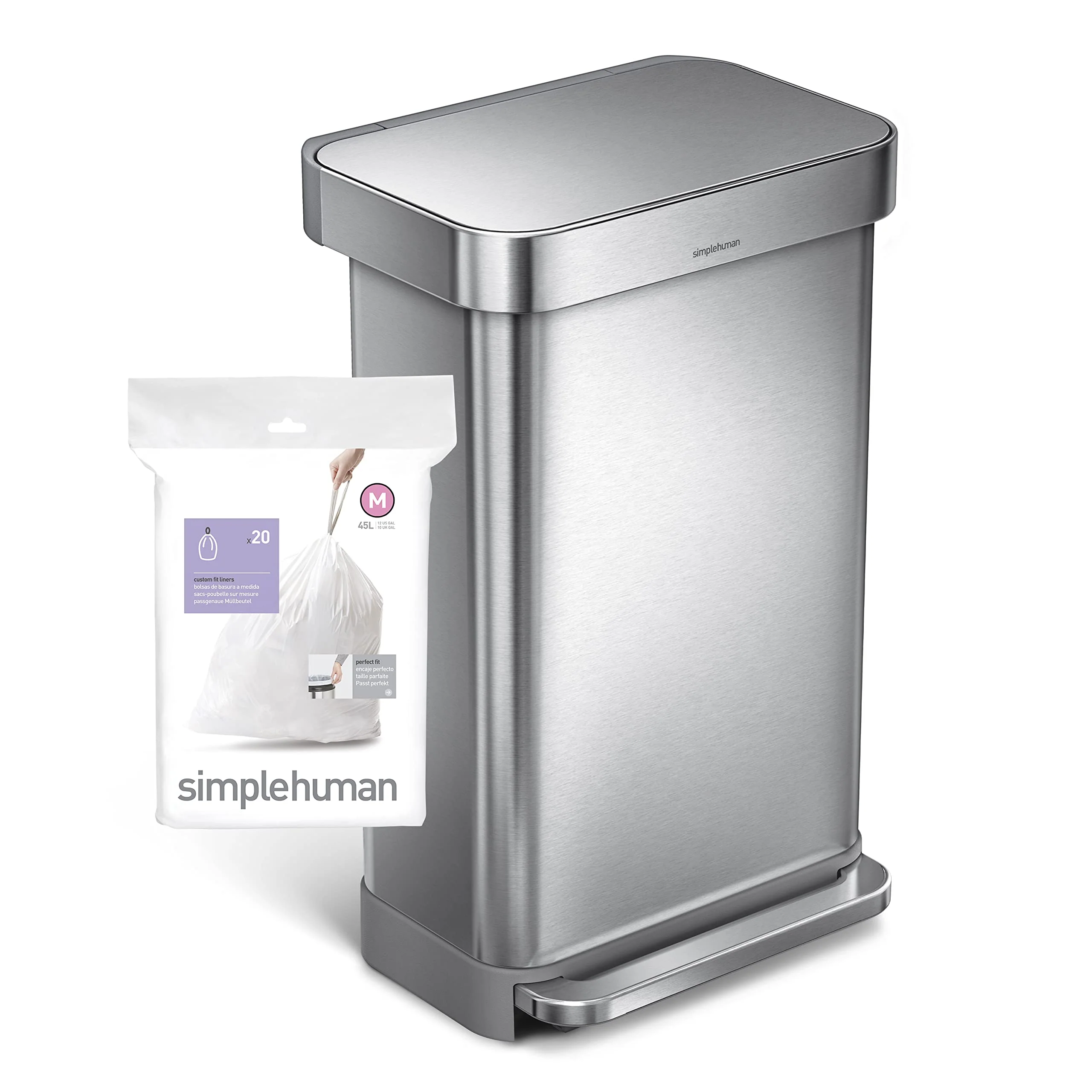simplehuman Code M 60 Count, Dispenser Pack Custom Fit Liners, Drawstring Trash Bags, 45 Liter / 11.9 Gallon, White - Image 2
