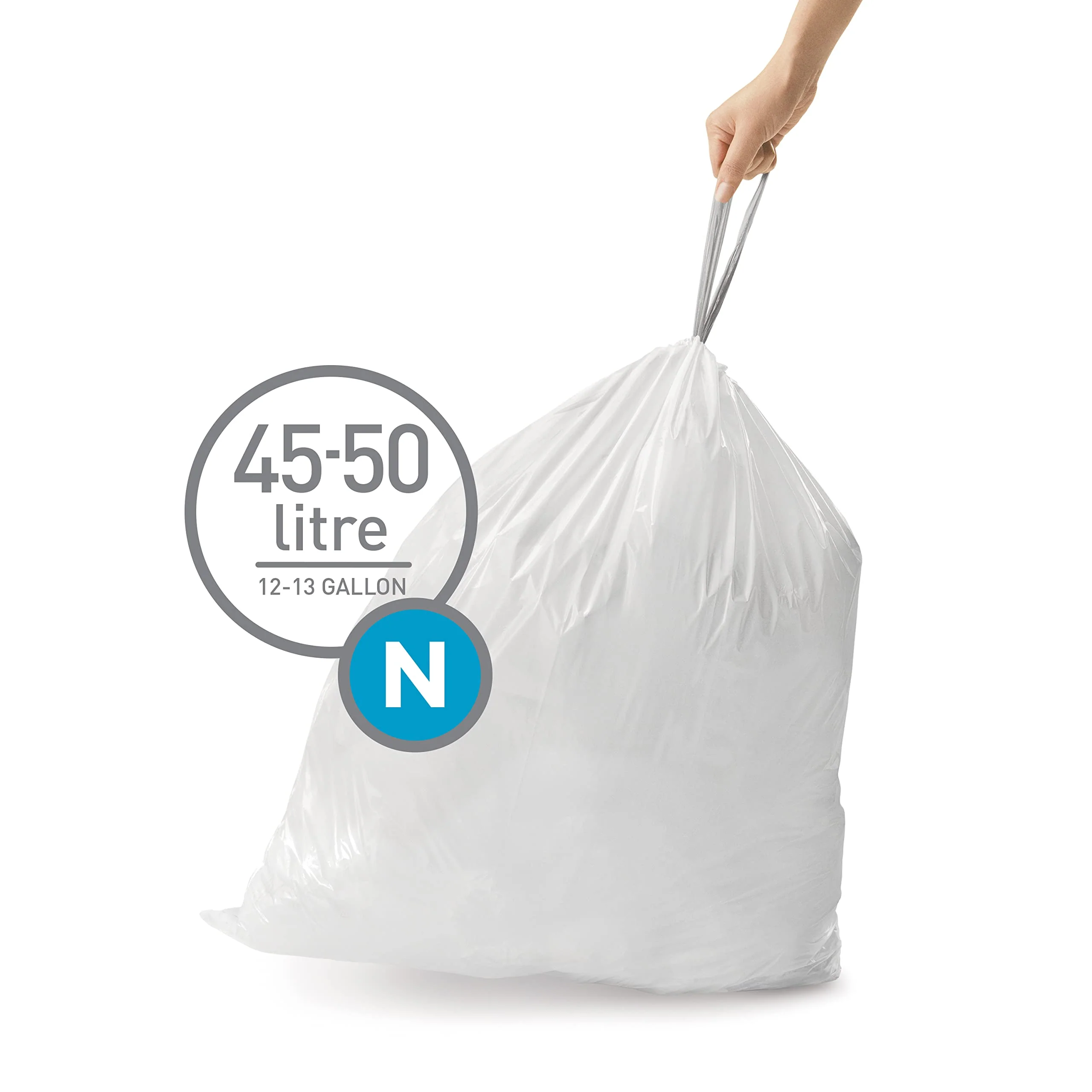 simplehuman Code N 200 Count, Genuine Custom Fit Liners, Drawstring Trash Bags, 30 Liter / 8 Gallon, White - Image 3