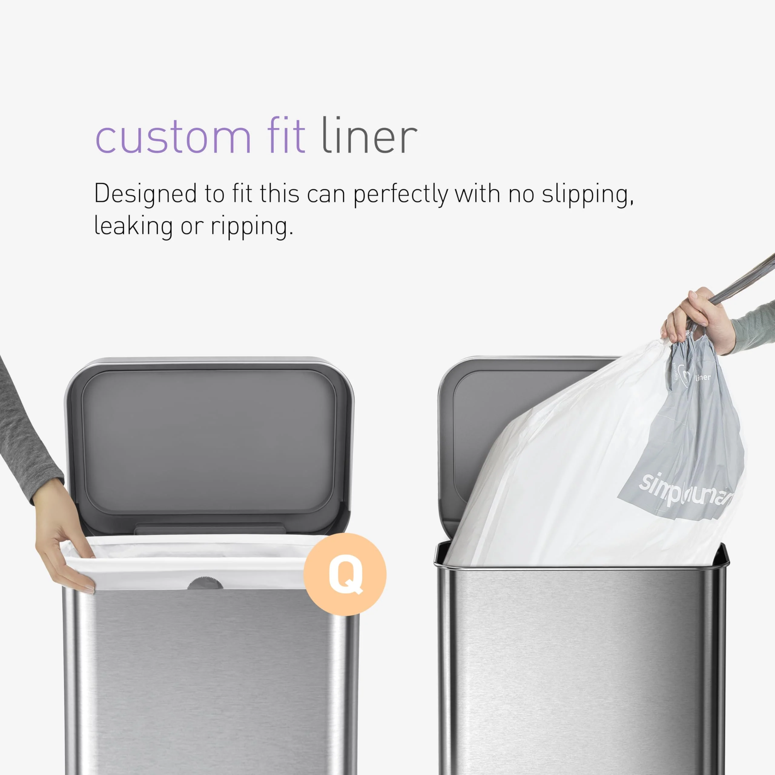 simplehuman Code Q 200 Count, Dispenser Pack Custom Fit Liners, Drawstring Trash Bags, 50-65 Liter / 13-17 Gallon, White - Image 4