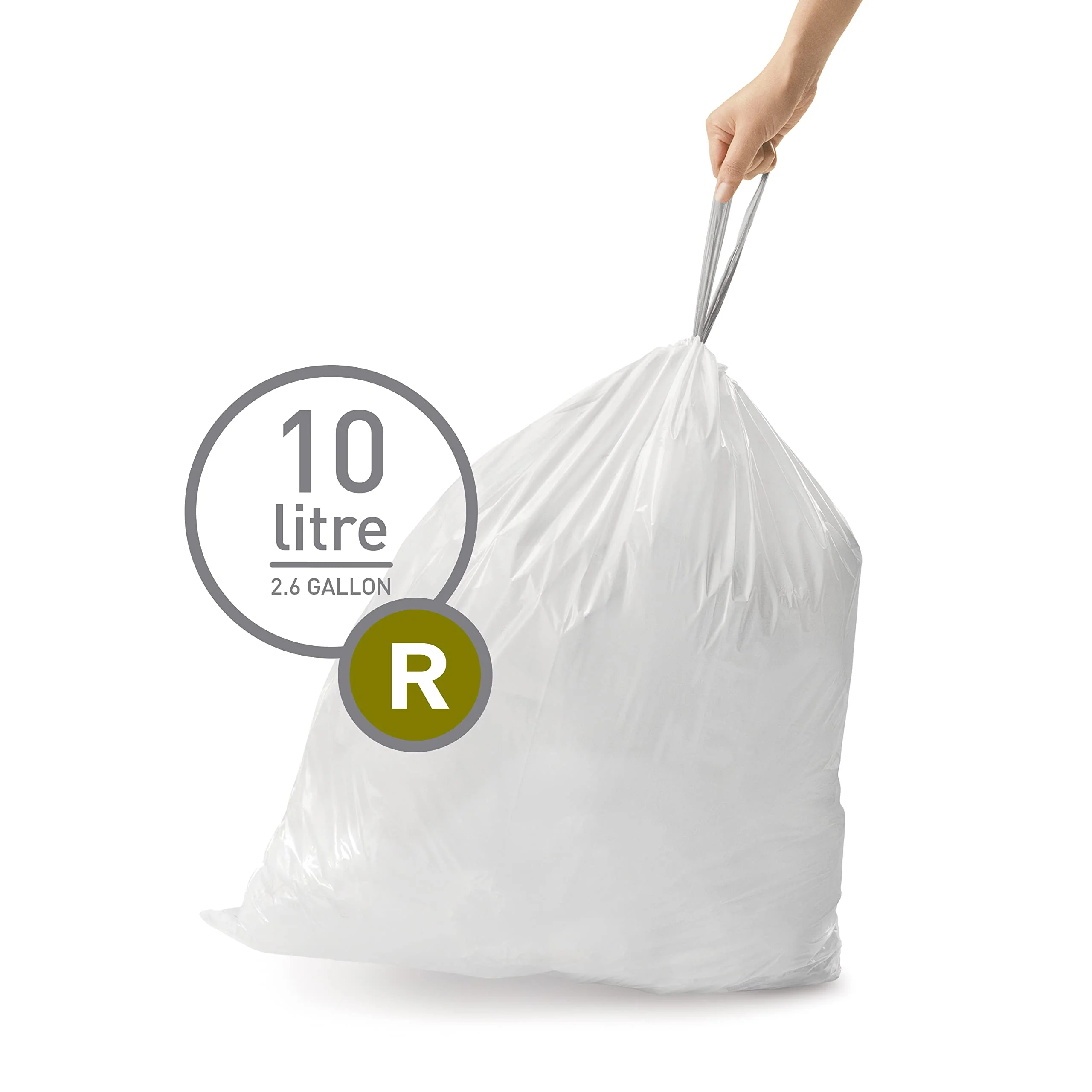simplehuman Code R 100 Count, Dispenser Pack Custom Fit Liners, Drawstring Trash Bags, 10 Liter / 2.6 Gallon, White - Image 4