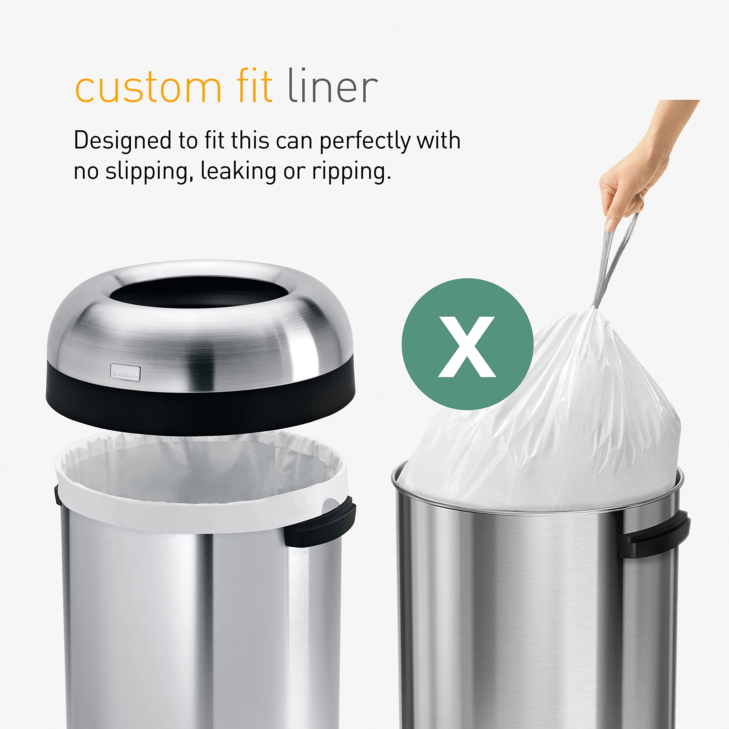 simplehuman Code X 200 Count, Genuine Custom Fit Liners, Drawstring Trash Bags, 30 Liter / 8 Gallon, White - Image 2