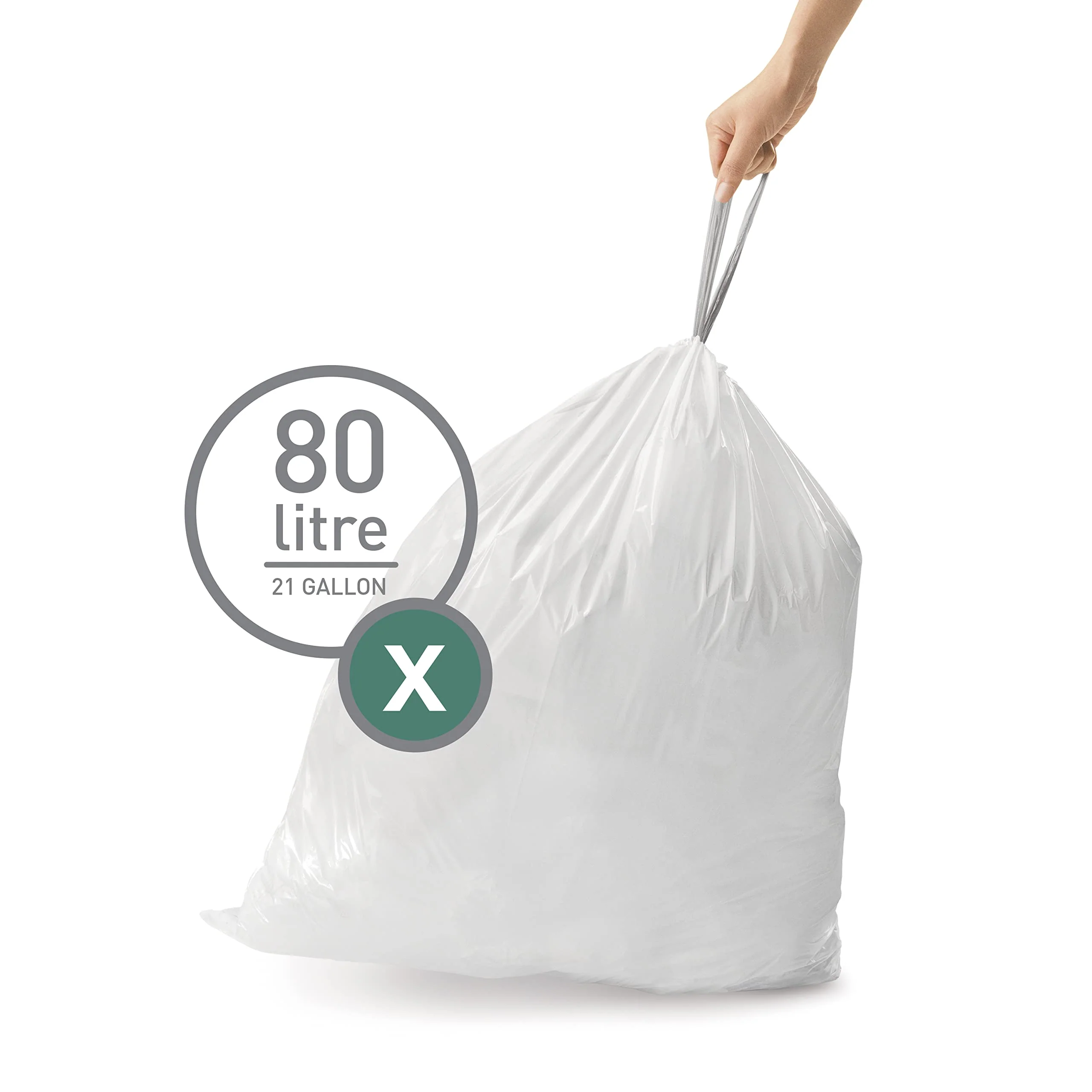 simplehuman Code X 200 Count, Genuine Custom Fit Liners, Drawstring Trash Bags, 30 Liter / 8 Gallon, White - Image 3