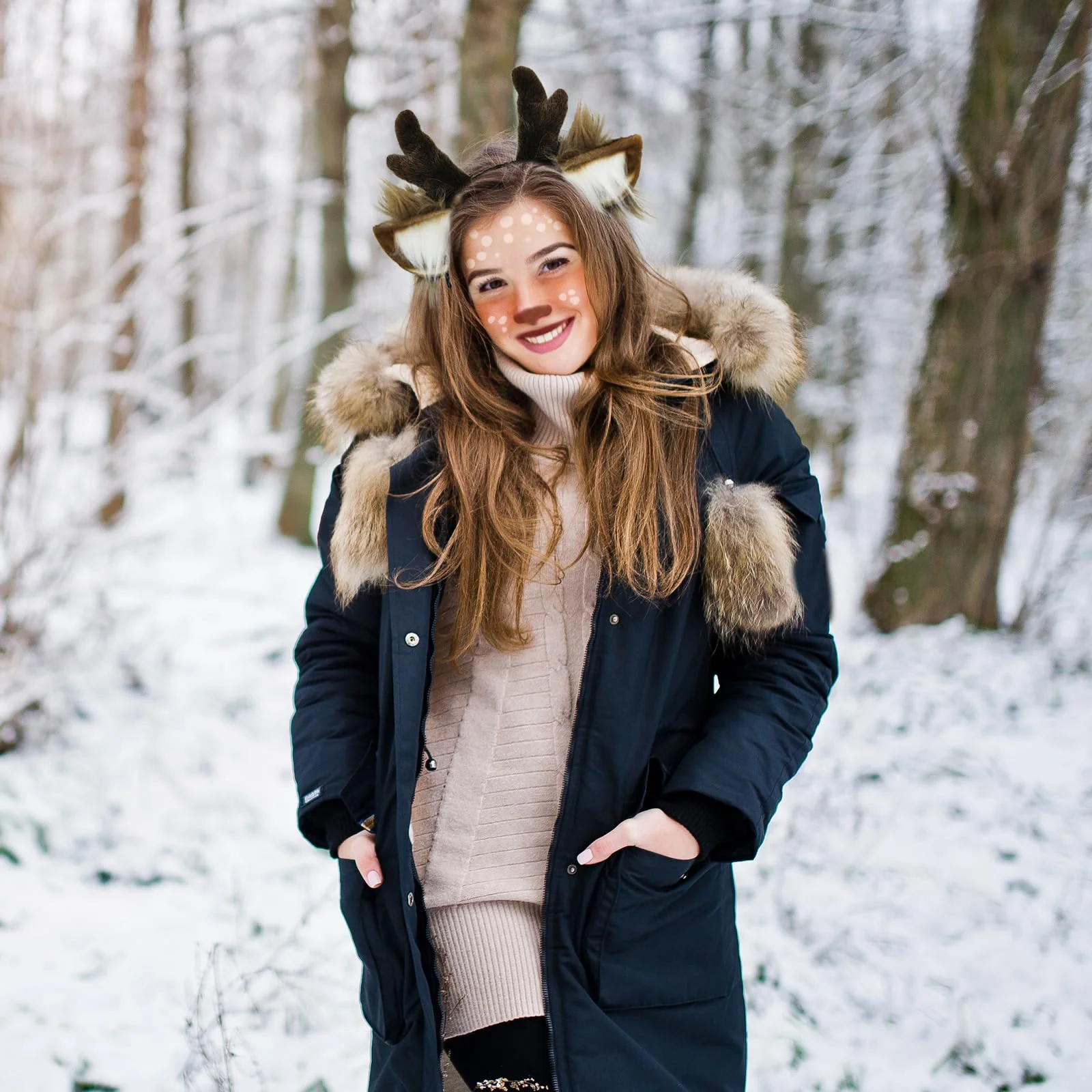 SIOTMERA Reindeer Antlers Headband, Realistic Deer Antlers Headbands Reindeer Ears Adults Christmas Party Birthday Makeup Cosplay, Reindeer Headband for Christmas Eve Costume Gift, Brown - Image 4