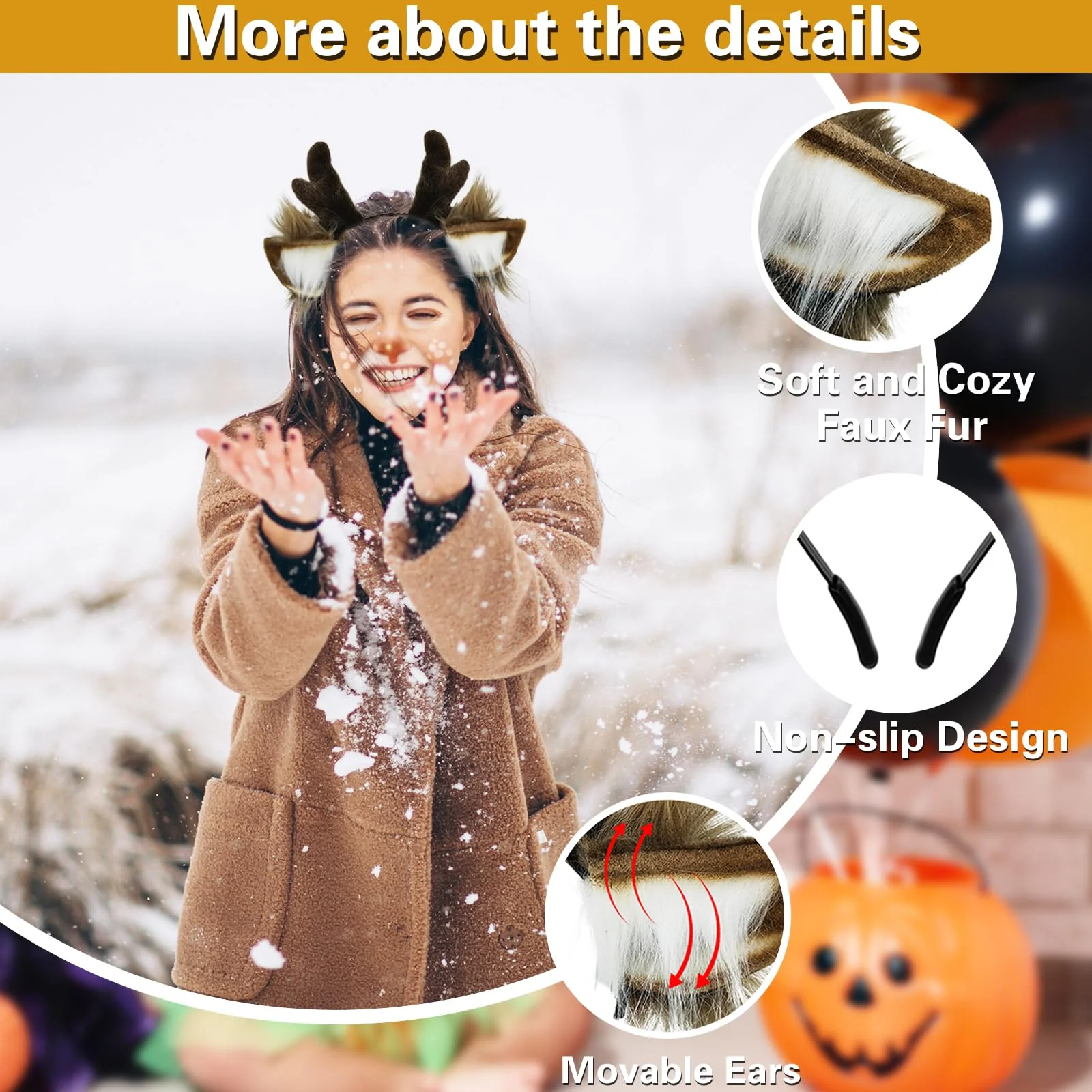 SIOTMERA Reindeer Antlers Headband, Realistic Deer Antlers Headbands Reindeer Ears Adults Christmas Party Birthday Makeup Cosplay, Reindeer Headband for Christmas Eve Costume Gift, Brown - Image 9
