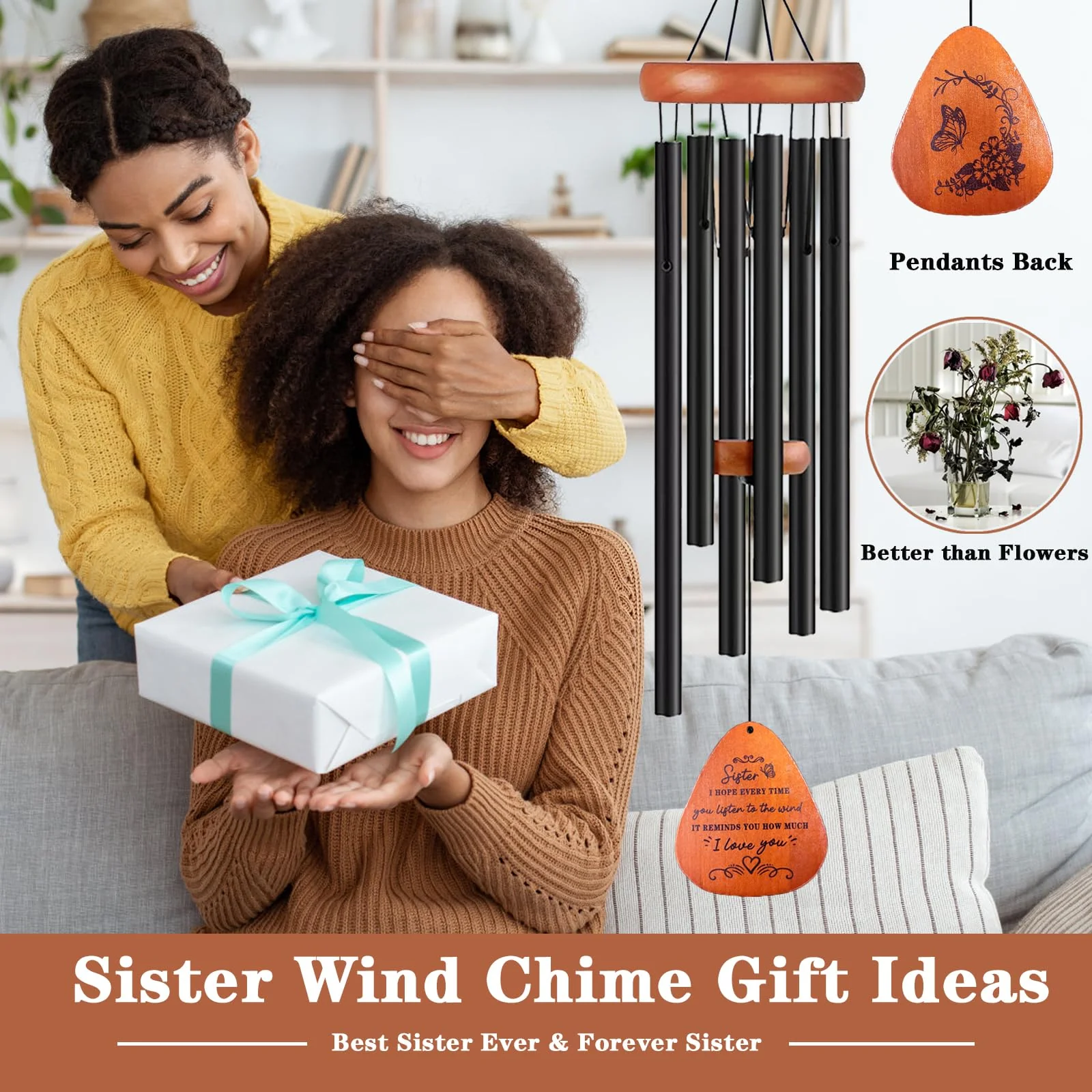 Sister Gifts, Sister Birthday Gift, 32" Sister Butterfly Wind Chimes, Sisters Gifts from Sister for Christmas Mothers Day - Image 6