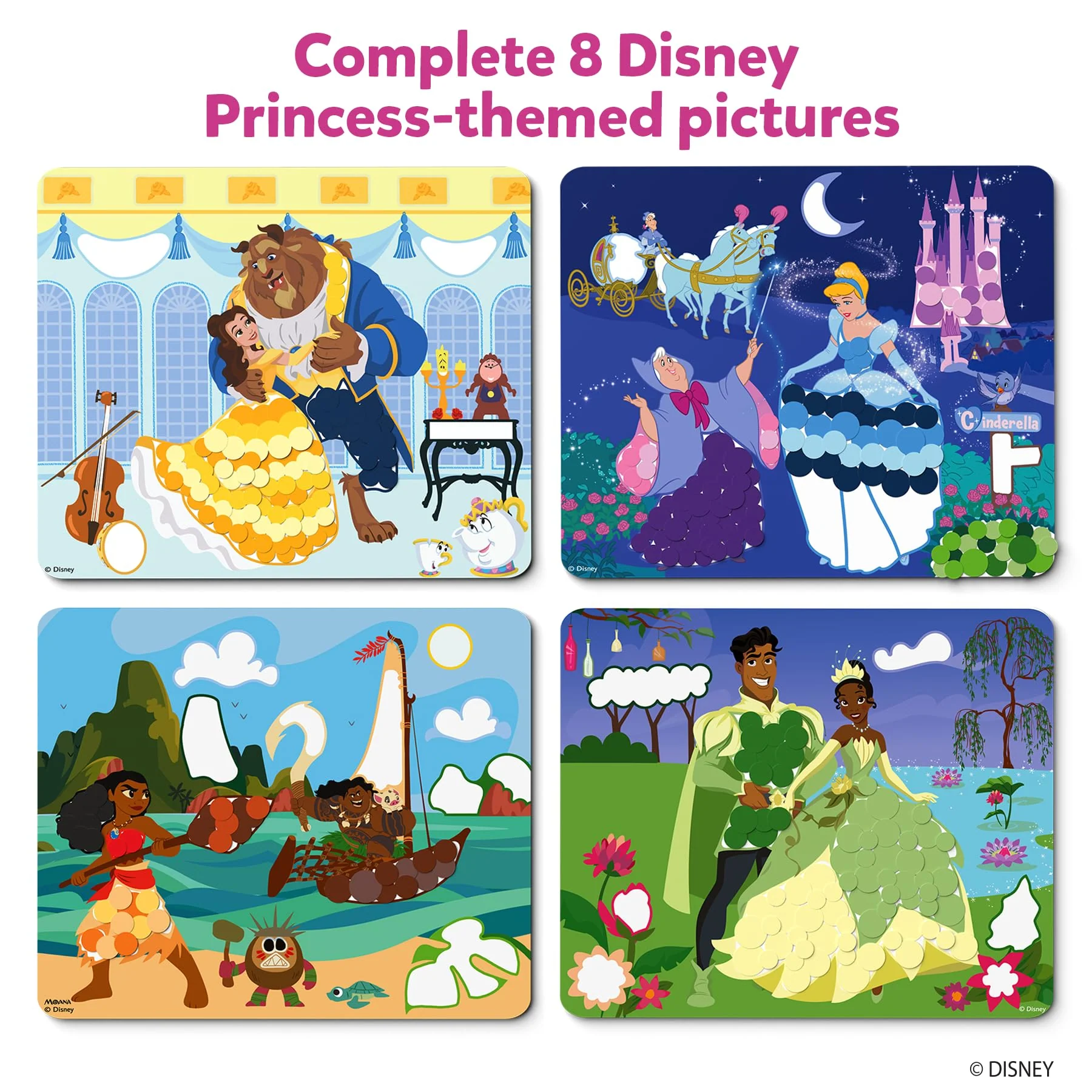 Skillmatics Dot It Sticker Art - Disney Princess, Mess-Free Fun for Kids, Stocking Stuffers, 500+ Stickers, Craft Kits, DIY Scrapbooking Activity, Travel Toys, Christmas Gifts for Ages 3, 4, 5, 6, 7 - Image 5
