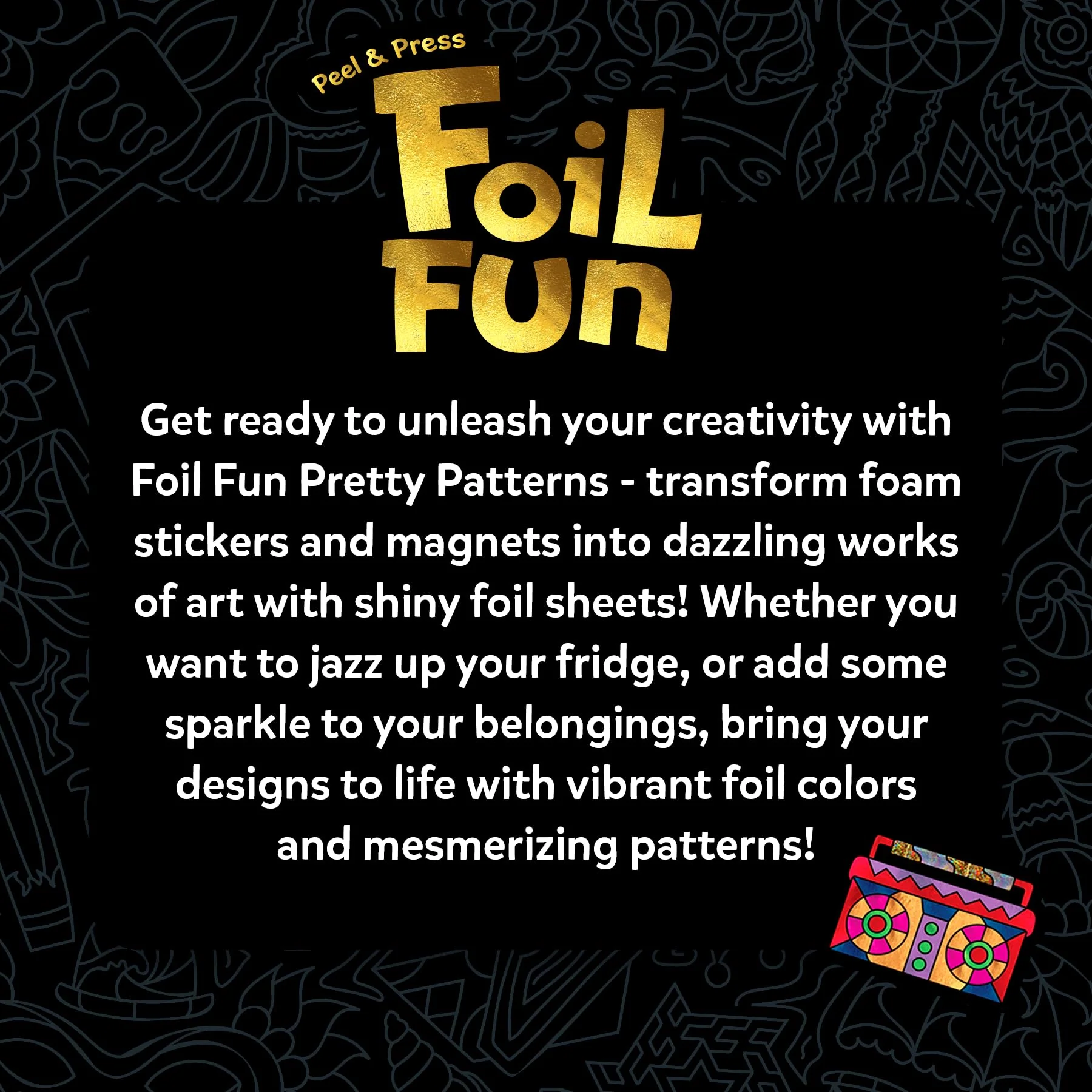 Skillmatics Foil Fun - Pretty Patterns, 18 DIY Magnets Mess-Free Art, Colorful Creative Party Activity, Craft Kits, 60+ Foam Stickers, Christmas Gifts for Kids, Teens, Adults, Families - Image 3
