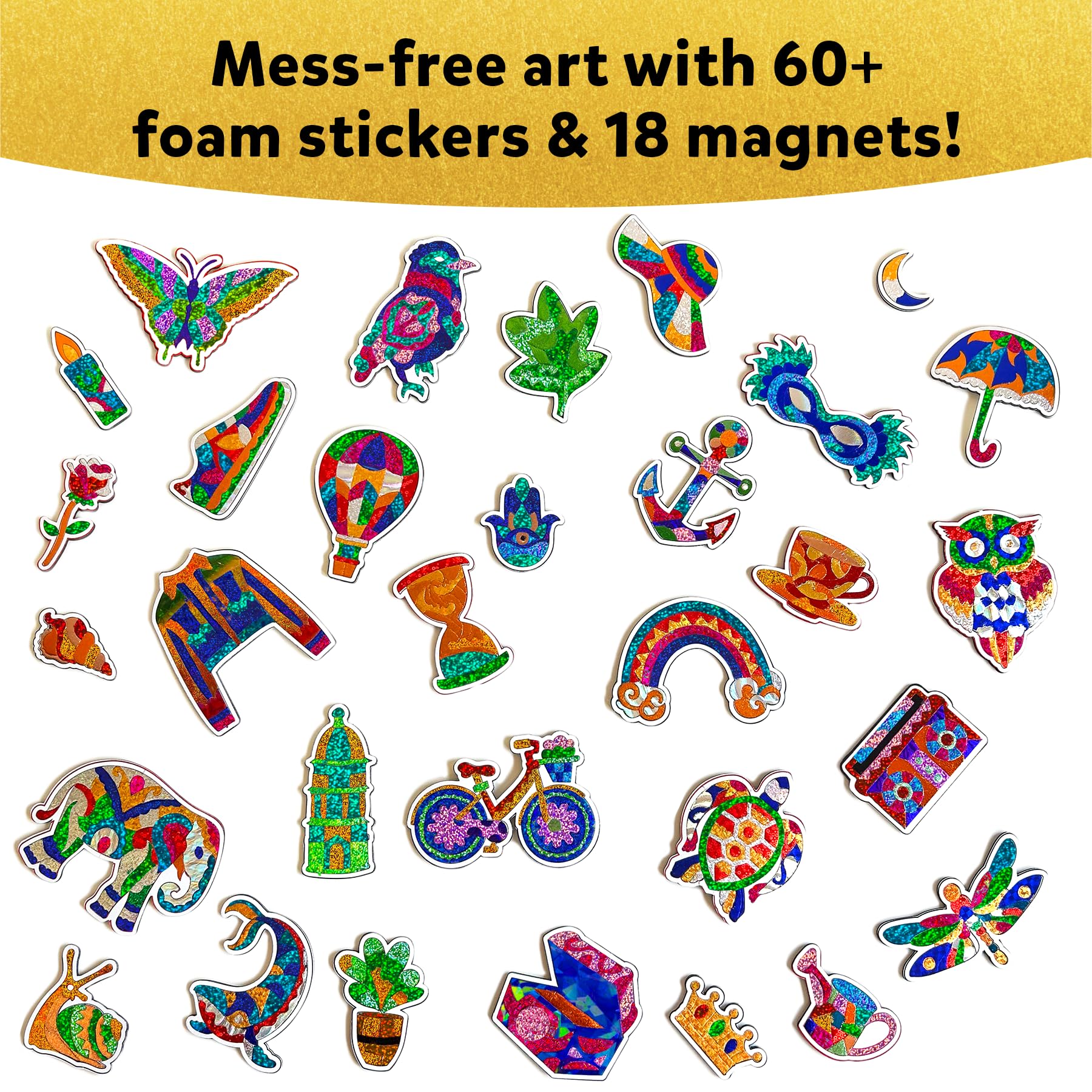 Skillmatics Foil Fun - Pretty Patterns, 18 DIY Magnets Mess-Free Art, Colorful Creative Party Activity, Craft Kits, 60+ Foam Stickers, Christmas Gifts for Kids, Teens, Adults, Families - Image 5
