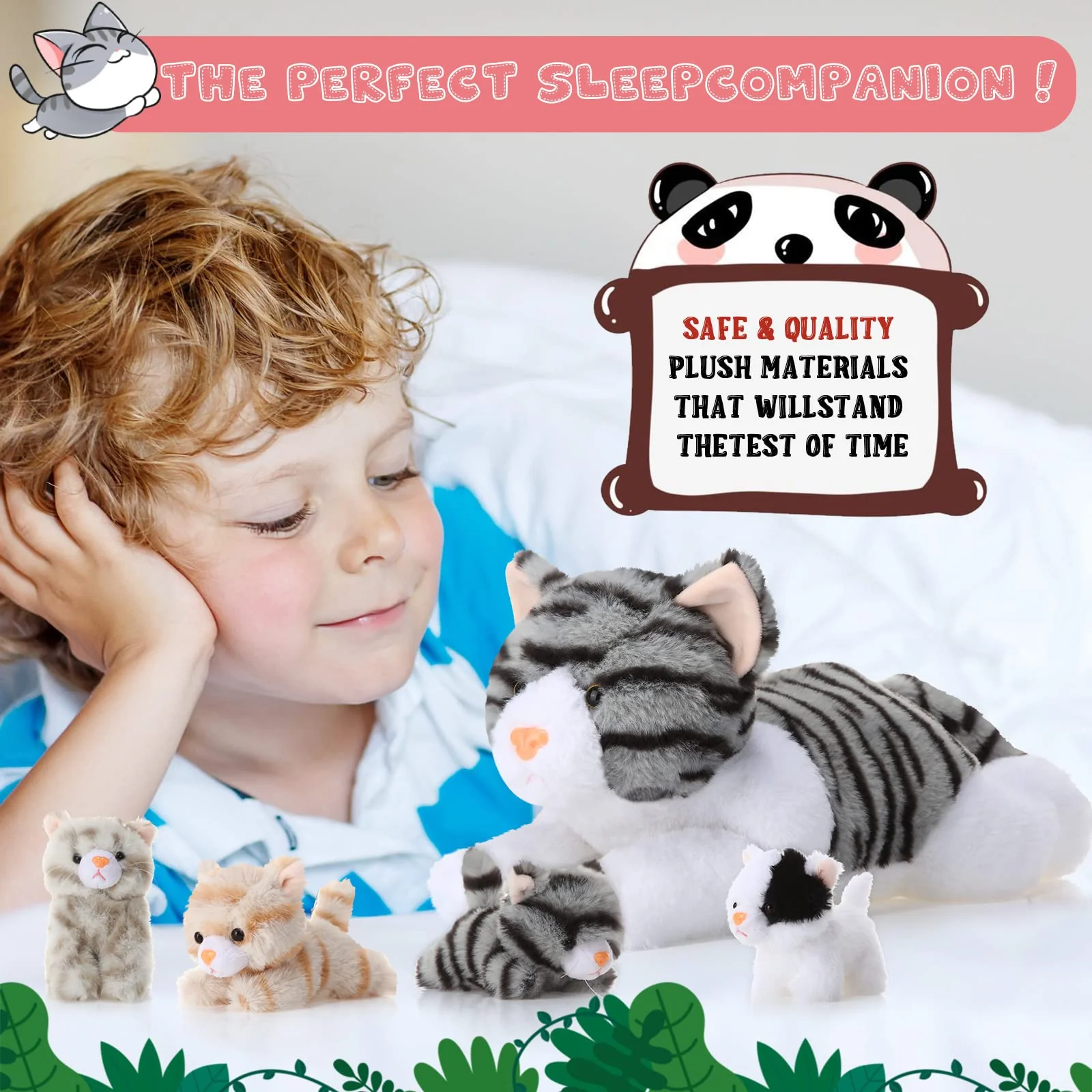 Skylety 5 Pieces Cat Stuffed Animal with Babies Inside Belly Plush Cat Pregnant Mommy Kitty with 4 Cute Fluffy Stuffed Kittens Christmas Birthday Surprise Gifts(Gray) - Image 2