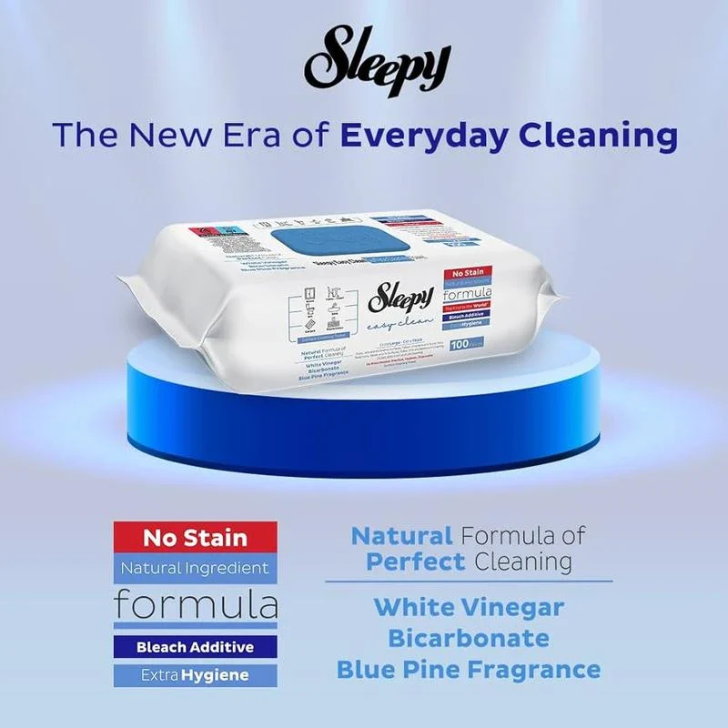 Sleepy Easy Clean Multi Surface Cleaning Wipes - 2x White Soap, 2x Bleach, 2x Herbal Soap - 6 x 100pcs - Disposable - Pack - Image 4