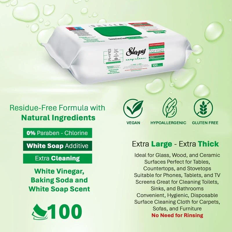 Sleepy Easy Clean Multi Surface Cleaning Wipes - 2x White Soap, 2x Bleach, 2x Herbal Soap - 6 x 100pcs - Disposable - Pack - Image 6