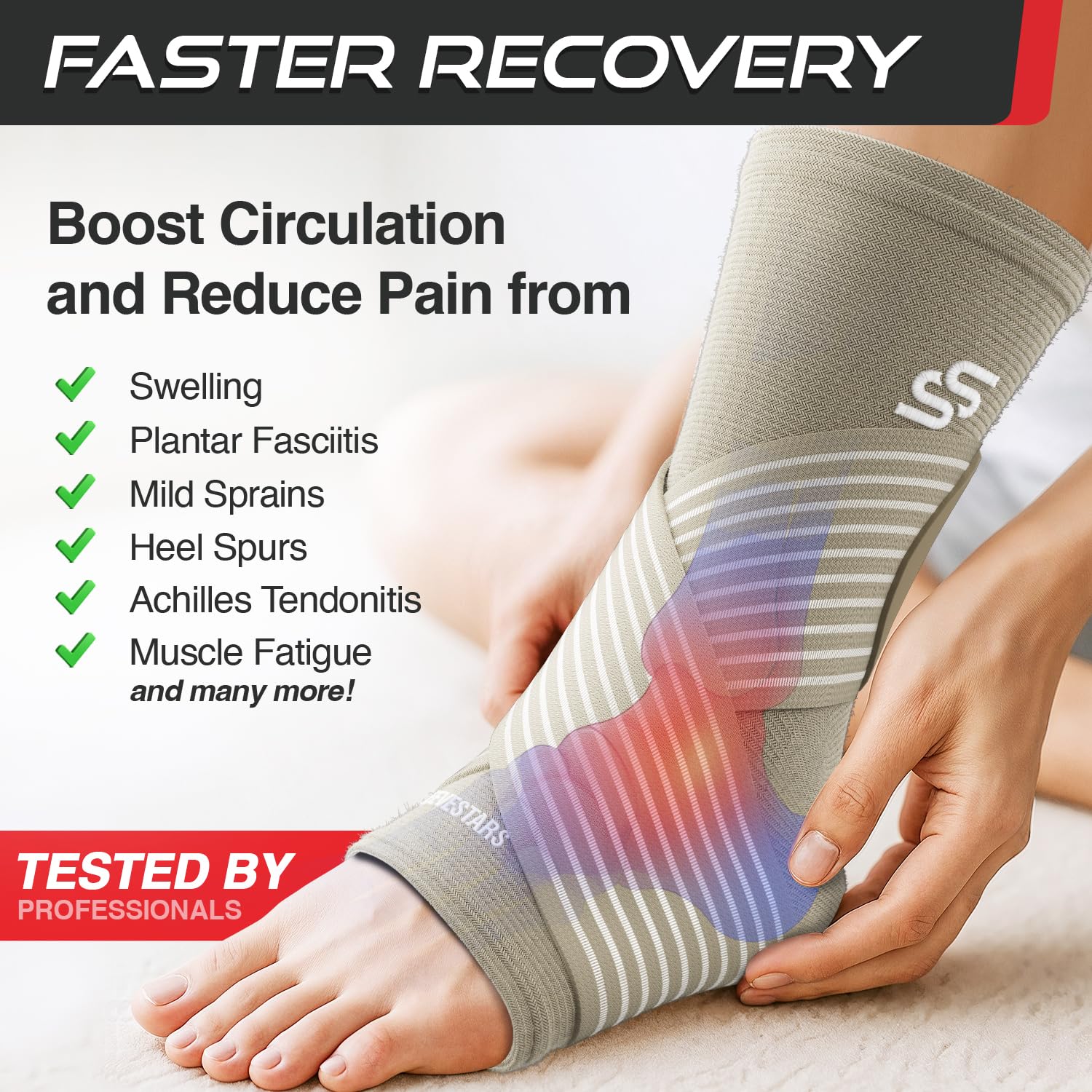 Sleeve Stars Ankle Brace for Women & Men, Ankle Wrap for Sprain, Compression Sleeve for Plantar Fasciitis Relief, Easy Customizable Support: w/ Removable Strap (Pair/M:10"-12"/Beige) - Image 9
