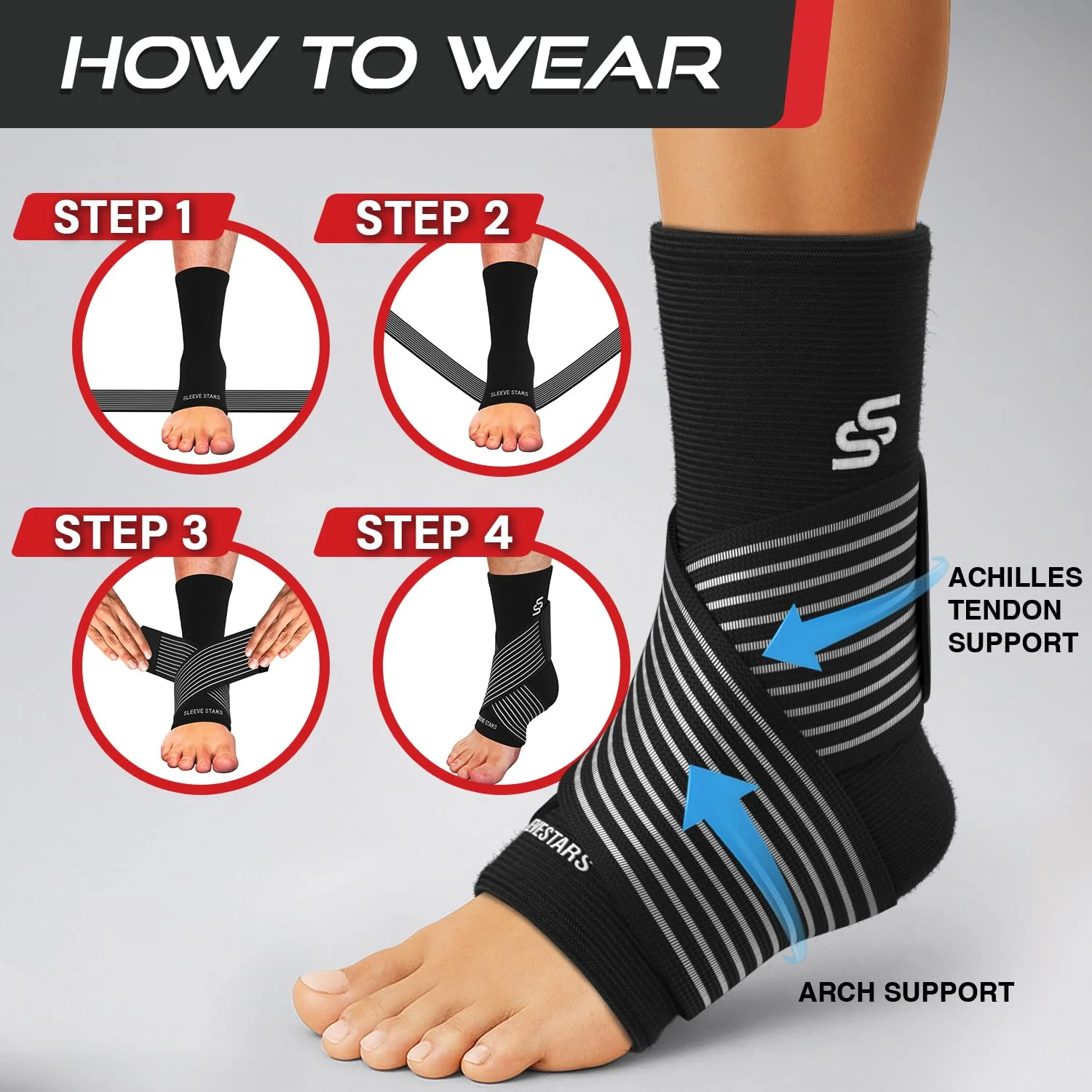Sleeve Stars Ankle Brace for Women & Men, Ankle Wrap for Sprain, Compression Sleeve for Plantar Fasciitis Relief, Easy Customizable Support: w/ Removable Strap (Pair/M:10"-12"/Black) - Image 7