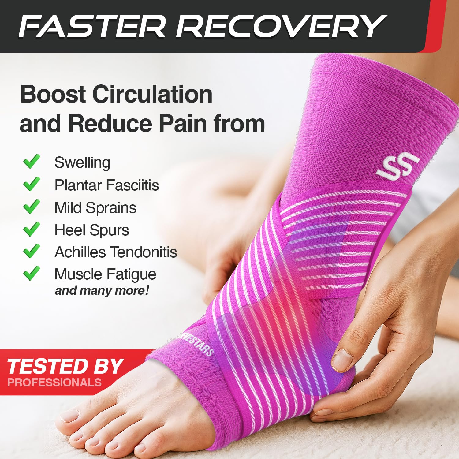 Sleeve Stars Ankle Brace for Women & Men, Ankle Wrap for Sprained Ankle, Compression Sleeve for Plantar Fasciitis Relief, Easy Customizable Support: w/Removable Strap (Single/L:12"-13"/Hot Pink) - Image 9
