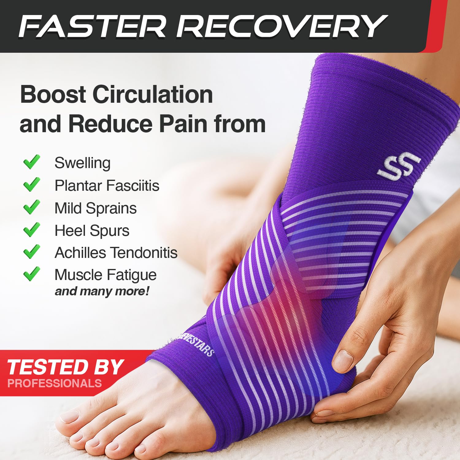 Sleeve Stars Ankle Brace for Women & Men, Ankle Wrap for Sprained Ankle, Compression Sleeve for Plantar Fasciitis Relief, Easy Customizable Support: w/Removable Strap (Single/S:9"-10"/Dark Purple) - Image 9