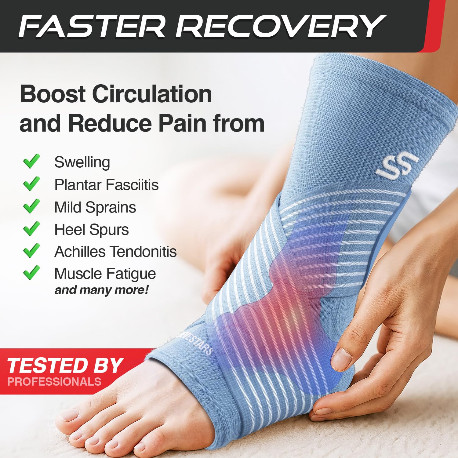 Sleeve Stars Ankle Brace for Women & Men, Ankle Wrap for Sprained Ankle, Compression Sleeve for Plantar Fasciitis Relief, Easy Customizable Support: w/Removable Strap (Single/S:9"-10"/Light Blue) - Image 9