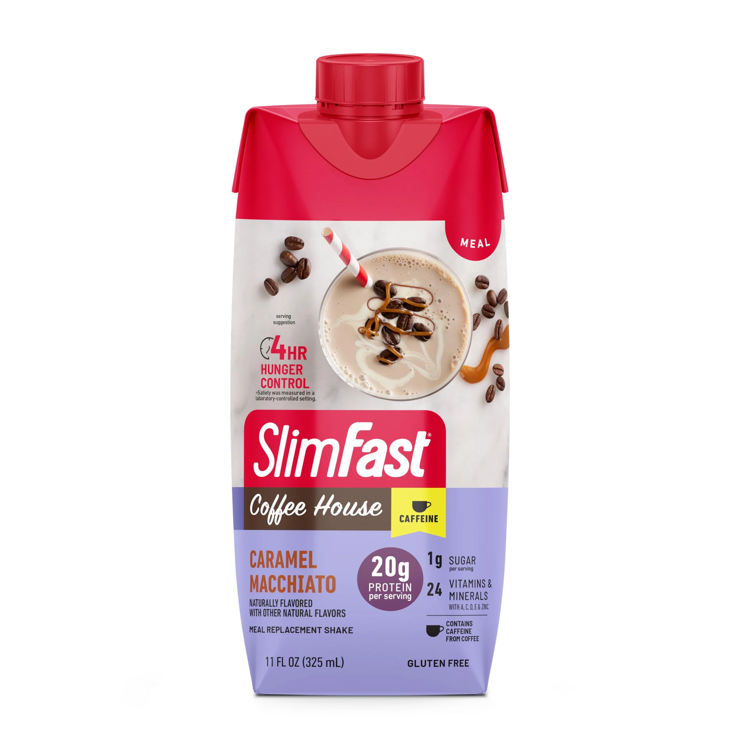 SlimFast Protein Shake with Caffeine, Caramel Macchiato- 20g Protein, Meal Replacement Shakes, High Protein with Low Carb and Low Sugar, 24 Vitamins and Minerals, 12 Count (Pack of 1) - Image 5