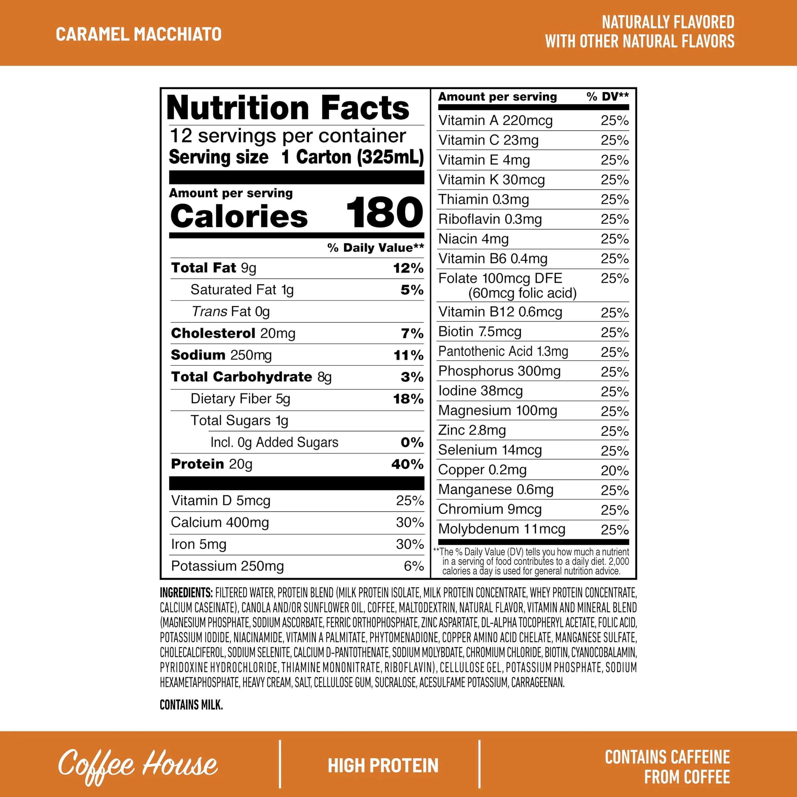 SlimFast Protein Shake with Caffeine, Caramel Macchiato- 20g Protein, Meal Replacement Shakes, High Protein with Low Carb and Low Sugar, 24 Vitamins and Minerals, 12 Count (Pack of 1) - Image 8