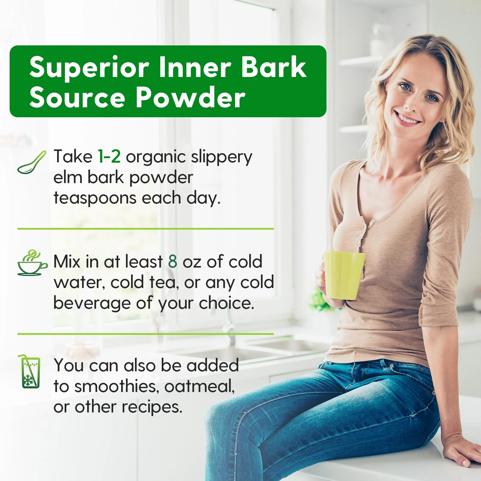Slippery Elm, Natural Herbs Slippery Elm Powder for Soothing Throat* & Digestive, Diarrhea, PH Balance, Gut Health - with Superior Inner Bark Source, 100% Pure & Vegan, Non-GMO, 1lb (349 Servings) - Image 4