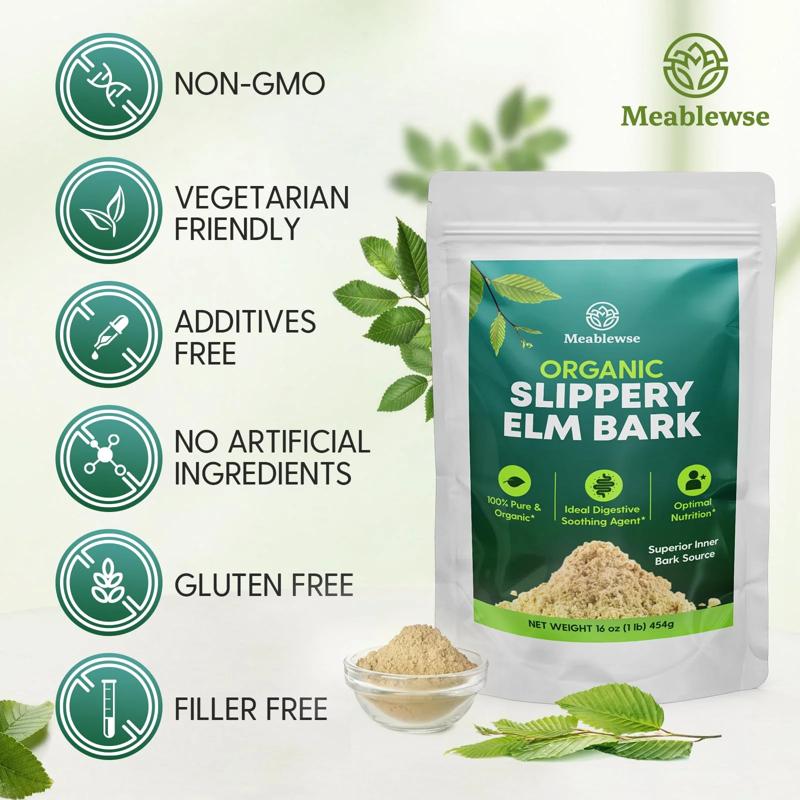 Slippery Elm, with Superior Inner Bark Source, Slippery Elm Bark Natural Herb for Soothing Throat* & Digestive, Diarrhea, Gut Health, 100% Pure & Vegan, Non-GMO, Made in The USA, 1 lb (349 Serving) - Image 2