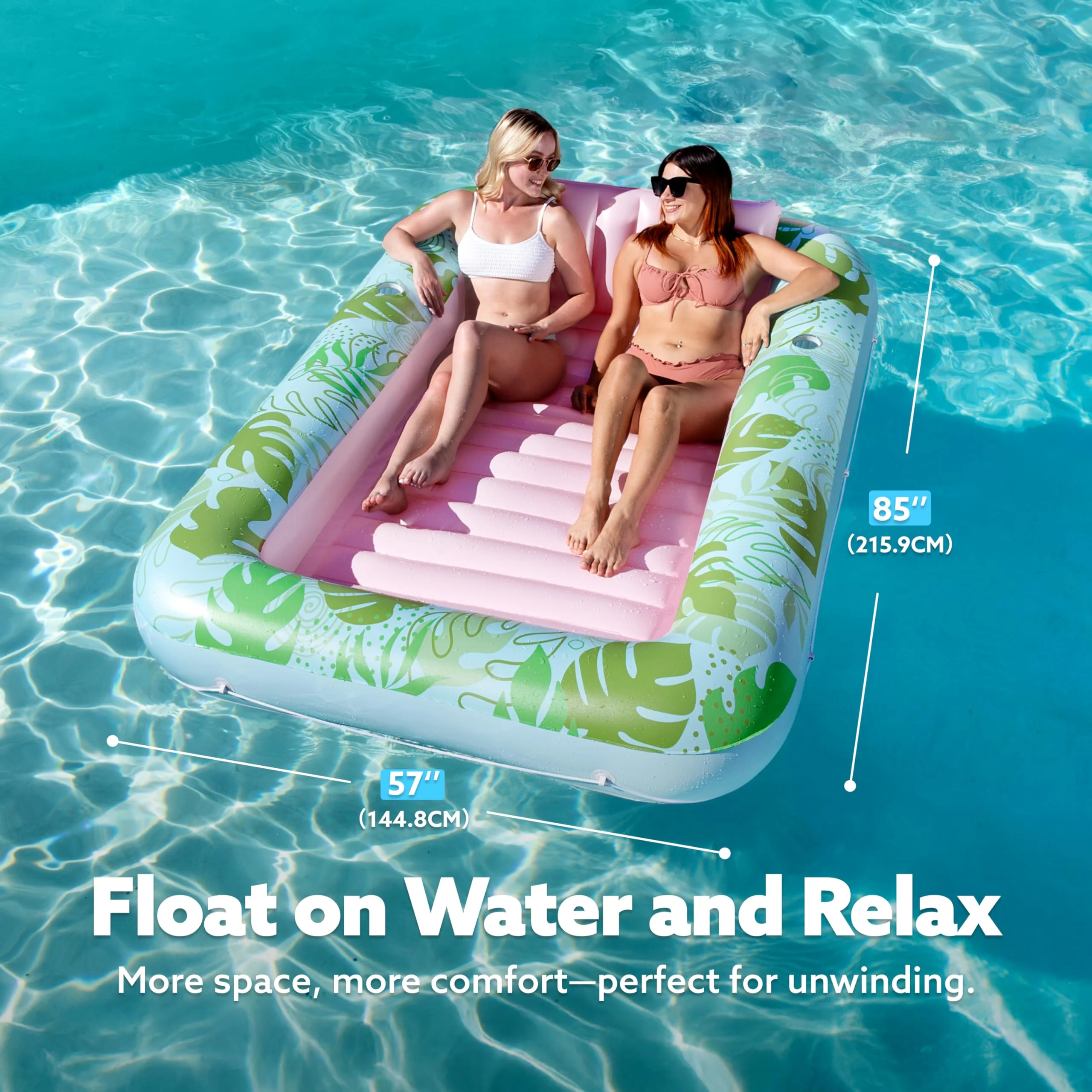SLOOSH Inflatable Tanning Pool Lounger Float, 85" x 57" Extra Large Pool Floats Adult with Pillow, 4 in 1 Suntan Tub Raft Floatie,Sunbathing Bed Lounge for Water Blow Up Ball Pit, XL-Cyan Pink - Image 7