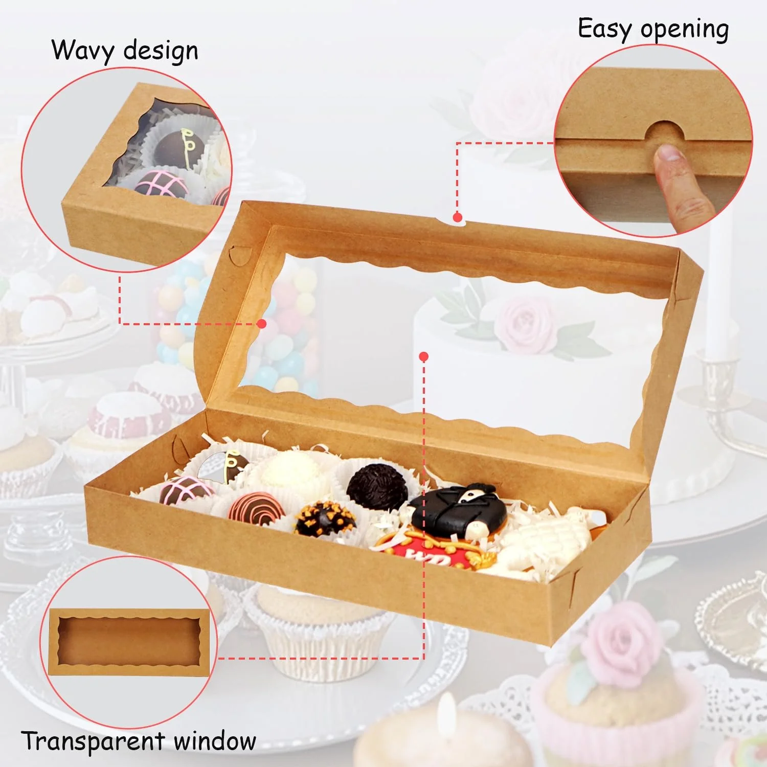 SLShePack 50PCS 12x5x1.5Inch Cookies Boxes with Window Bakery Boxes Macaron Boxes Cakesickle Boxes Chocolate Truffle Boxes Donut Treat Boxes for Christmas Valentine's Easter Mother's Day - Image 4