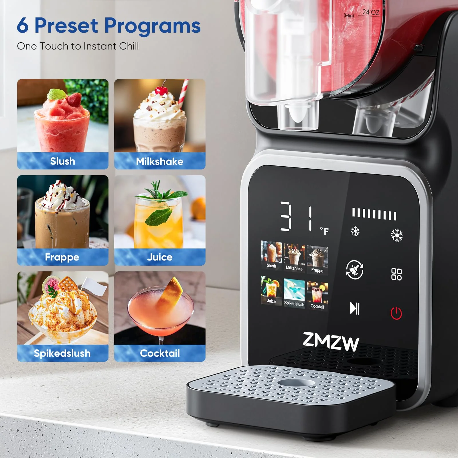 Slushie Machine, 88 oz. Frozen Drink Maker, No Ice Needed Slushy Machine for Home with 6 Presets, Adjustable Slush Thickness, LED Display, Perfect for Frozen Margaritas, Cocktails, Slushies, Frappés - Image 9