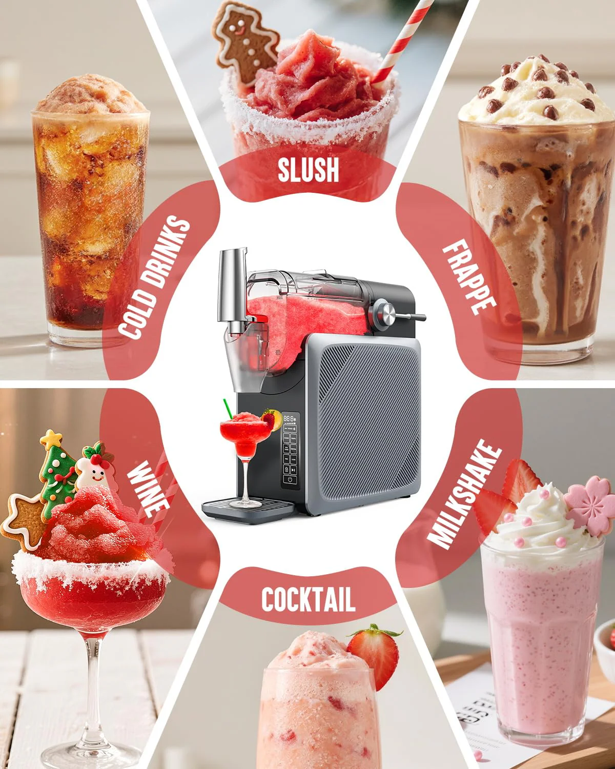 Slushie Machine No Ice Needed 68oz, Slushy Machine for Home with LED Display and 5 Preset Modes, Auto-Clean, Frozen Drink Maker Perfect for Margarita,Frappés, Cocktail Smoothie, Milkshake and More - Image 3