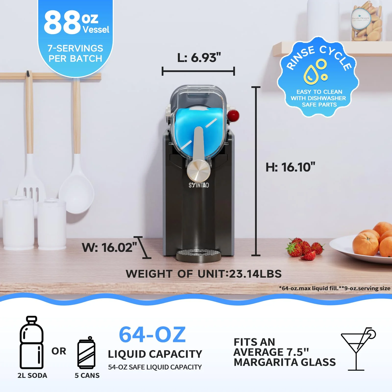 Slushie Machine – No Ice Needed, 88oz Frozen Drink & Soft Serve Ice Cream Machine. Slushy Machine For Home with LED Display, One-Touch Reservation & 6 Pre-set Programs for Frozen Margaritas, Frappés - Image 3