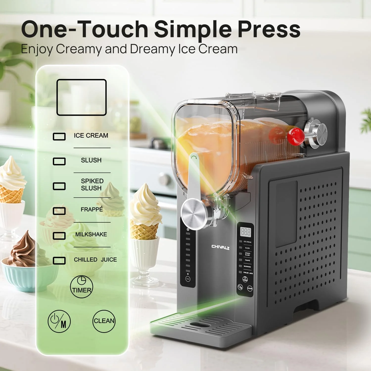 Slushie Machine No Ice Needed, Slushy Machine for Home, Frozen Drink Maker with 6 Preset Programs for Margaritas, Frappés, Milk Shake and More, LED Display, Auto Clean, Grey, 1 Pack+6 Modes - Image 6