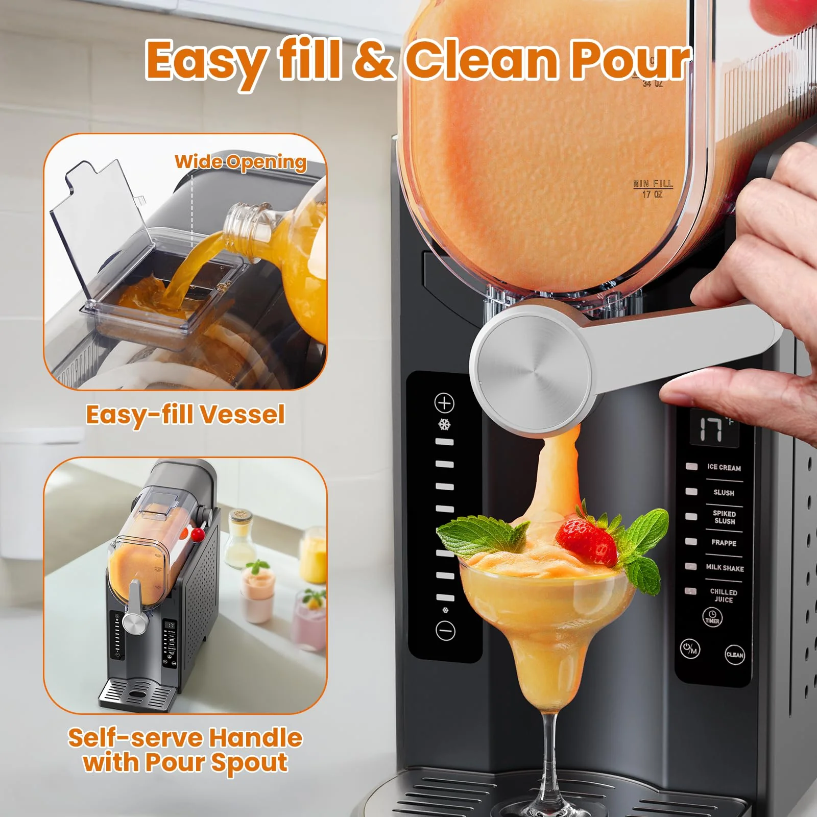 Slushie Machine No Ice Needed: Soft Serve Ice Cream Machine,Slushy Machine for Home with 6 Preset Programs, Quiet Operation, LED Display, Auto-Clean,Perfect for Milkshakes, Margarita Smoothie, Frappés - Image 4