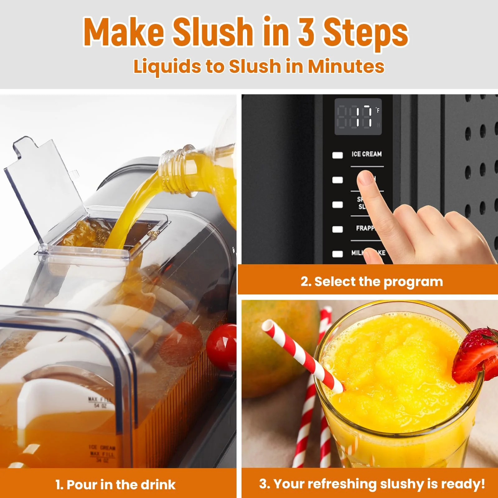 Slushie Machine No Ice Needed: Soft Serve Ice Cream Machine,Slushy Machine for Home with 6 Preset Programs, Quiet Operation, LED Display, Auto-Clean,Perfect for Milkshakes, Margarita Smoothie, Frappés - Image 5