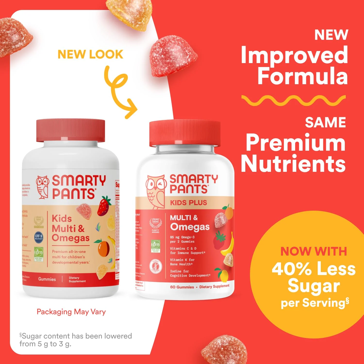 SmartyPants Kids Multivitamin Gummies - Improved Formula: Omega 3 (DHA/EPA), Vitamins D3, C, B12, B6, Vitamin A, K & Zinc, Gluten Free, Three Fruit Flavors, 60 Count (30 Day Supply) - Image 15