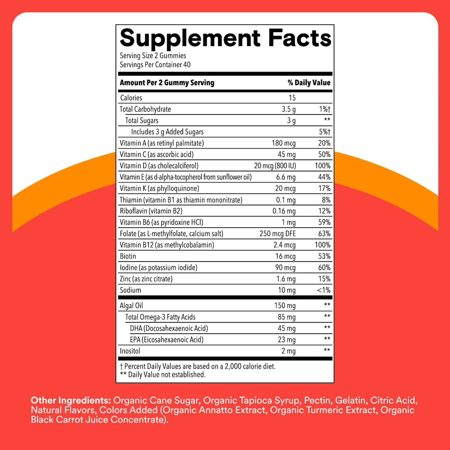 SmartyPants Kids Multivitamin Gummies - Improved Formula: Omega 3 (DHA/EPA), Vitamins D3, C, B12, B6, Vitamin A, K & Zinc, Gluten Free, Three Fruit Flavors, 80 Count (40 Day Supply) - Image 12