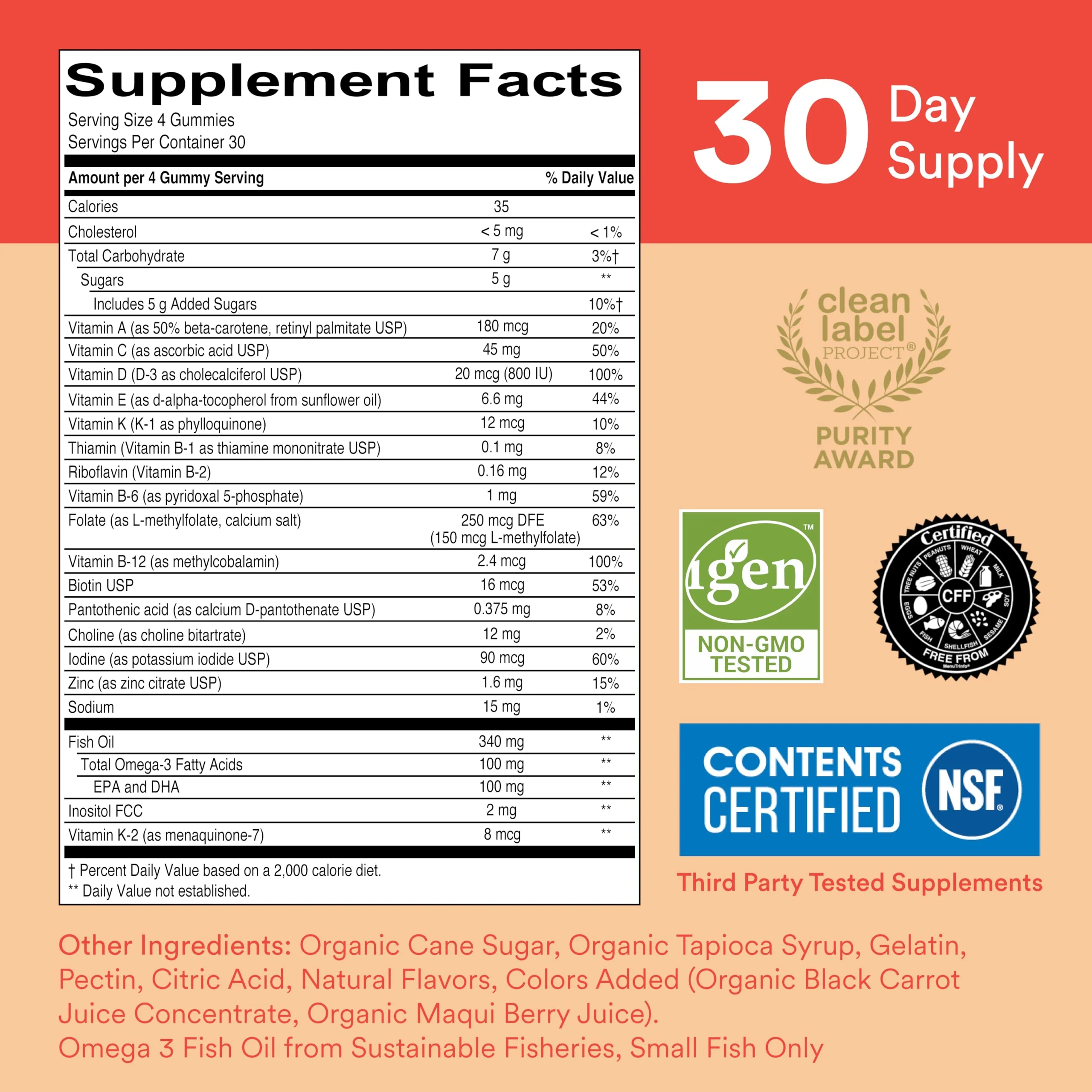 SmartyPants Kids Multivitamin Gummies: Omega 3 Fish Oil (EPA/DHA), Vitamin D3, C, Vitamin B12, B6, A, K & Zinc for Immune Support, Biotin, Grape, Cherry & Berry Flavors, 120 Count (30 Day Supply) - Image 11