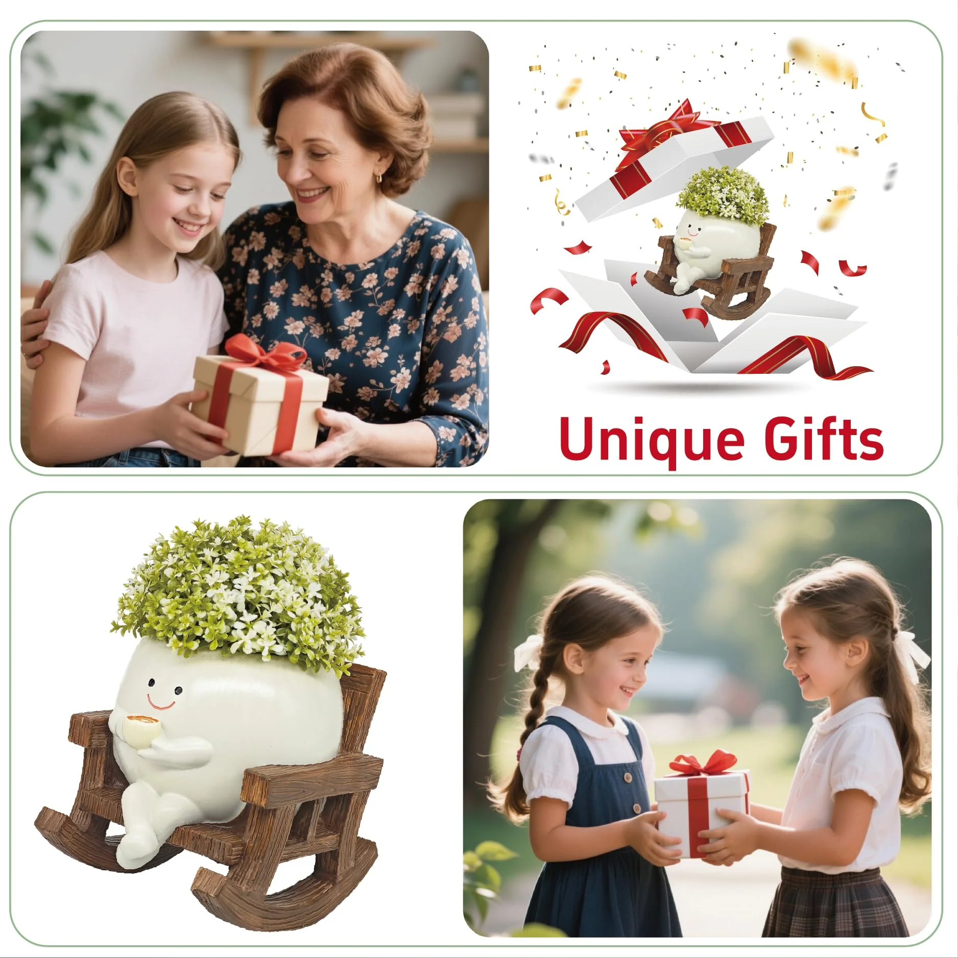 Smiley Face Planter Pot, Cute Coffee Plant Pots for Indoor Outdoor,Unique Rocking Chair Plant Pot for Succulents Plants Live with Drainage Hole,Gift IdeaI for Mother and Appreciation Christmas (Large) - Image 2