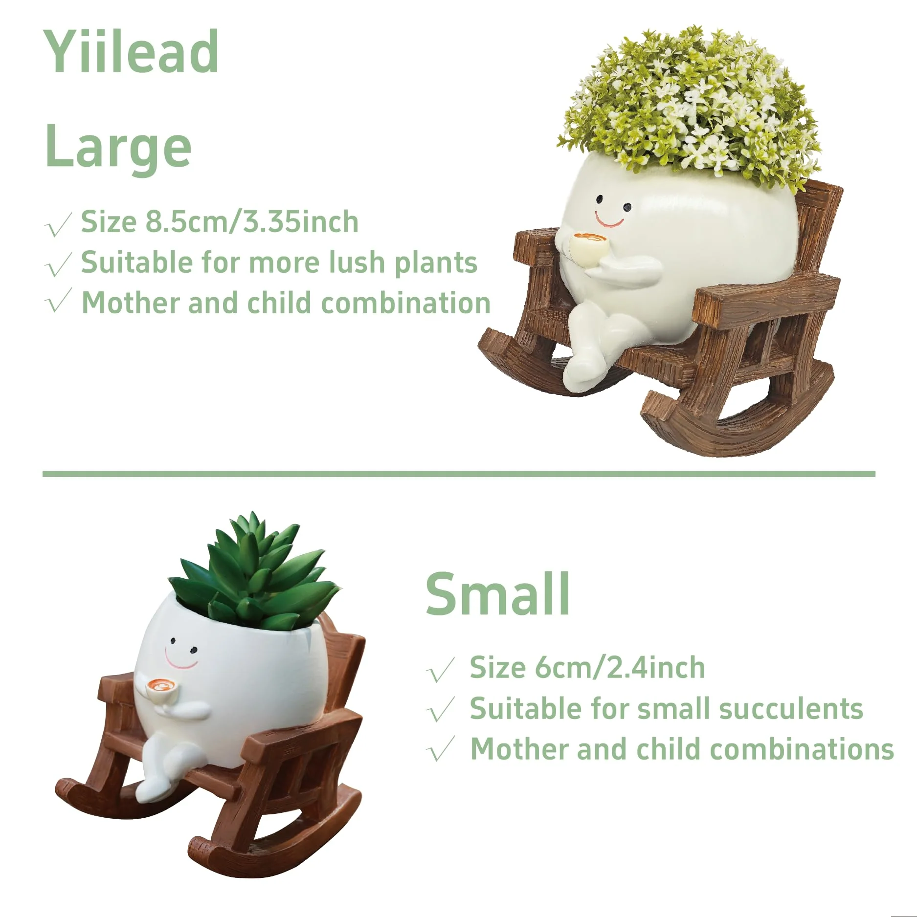 Smiley Face Planter Pot, Cute Coffee Plant Pots for Indoor Outdoor,Unique Rocking Chair Plant Pot for Succulents Plants Live with Drainage Hole,Gift IdeaI for Mother and Appreciation Christmas (Large) - Image 5