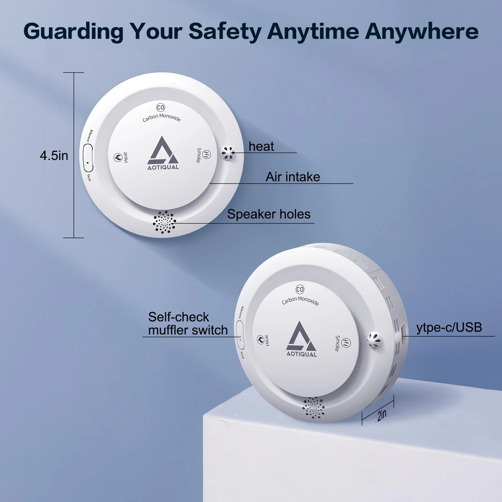 Smoke and Carbon Monoxide and Heat Detector 3-in-1 CO/Smoke/Temp Alarm 10-Year Battery, 85dB Voice Alert, Explosion-Proof ABS, Easy Installation Home Safety Device (Includes AA Batteries) - Image 5