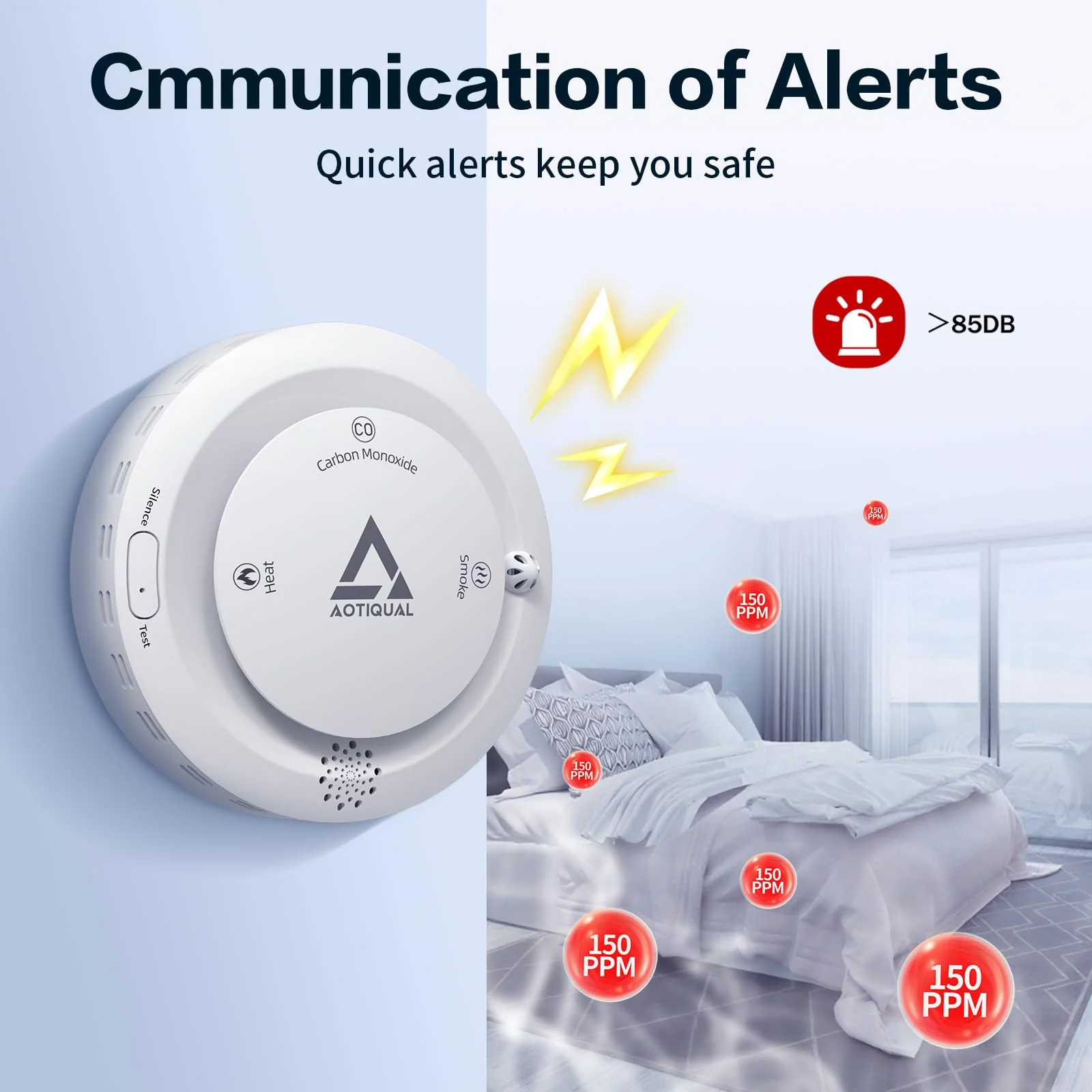 Smoke and Carbon Monoxide and Heat Detector 3-in-1 CO/Smoke/Temp Alarm 10-Year Battery, 85dB Voice Alert, Explosion-Proof ABS, Easy Installation Home Safety Device (Includes AA Batteries) - Image 7