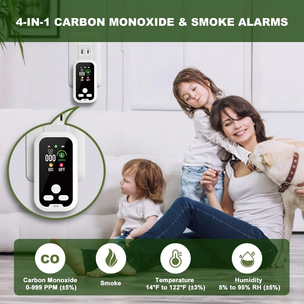 Smoke and Carbon Monoxide Detectors Plug in Wall, 4-in-1 CO Detector Smoke Alarm Humidity & Temp Meter, Portable Carbon Monoxide Alarm HD Screen, CO Monitor for Home Travel Hotel Camping RV (White) - Image 7