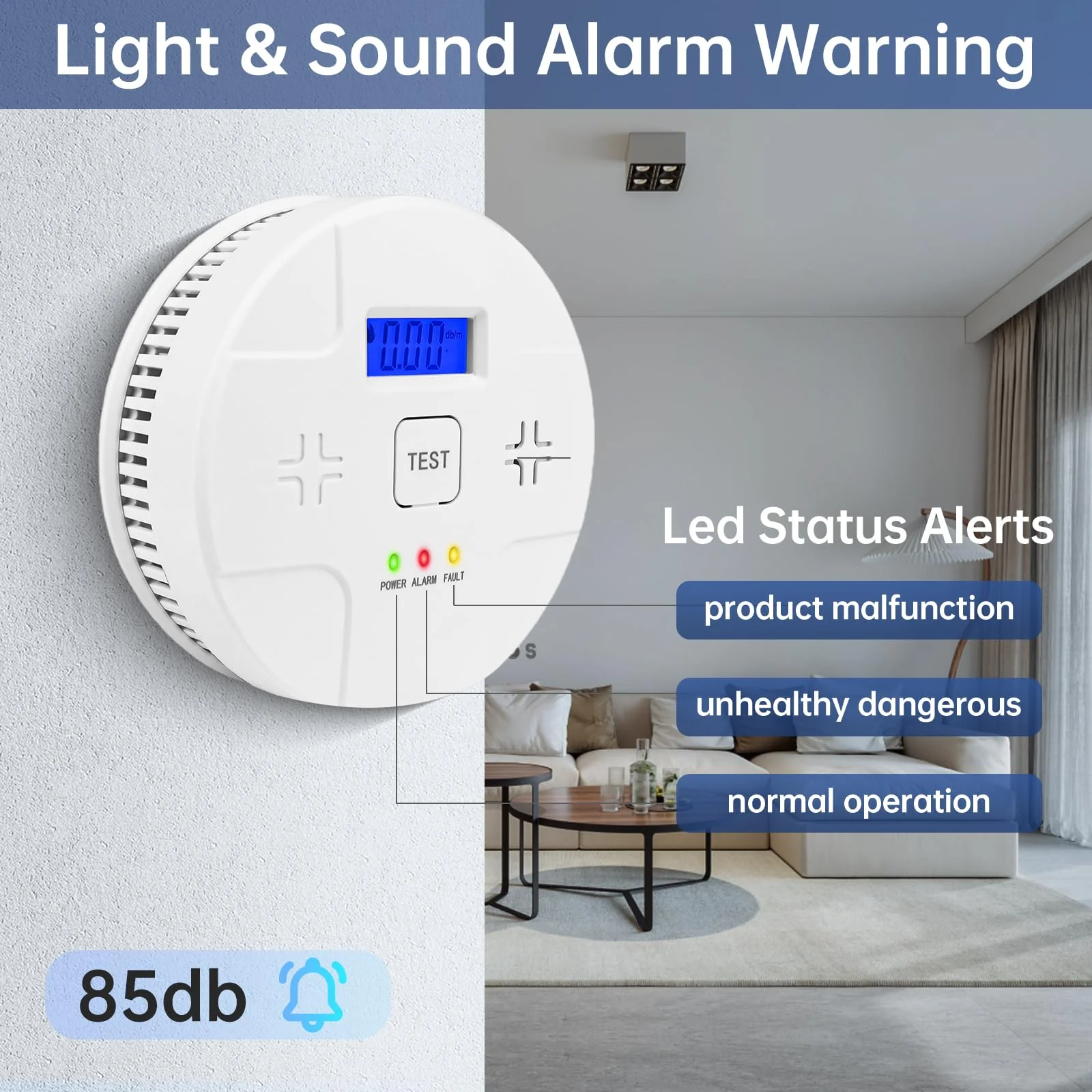 Smoke & Carbon Monoxide Alarms, Smoke Co Detector Combo with Led Digital Display, Sound Alarm, Battery Powered, 2 Packs - Image 6