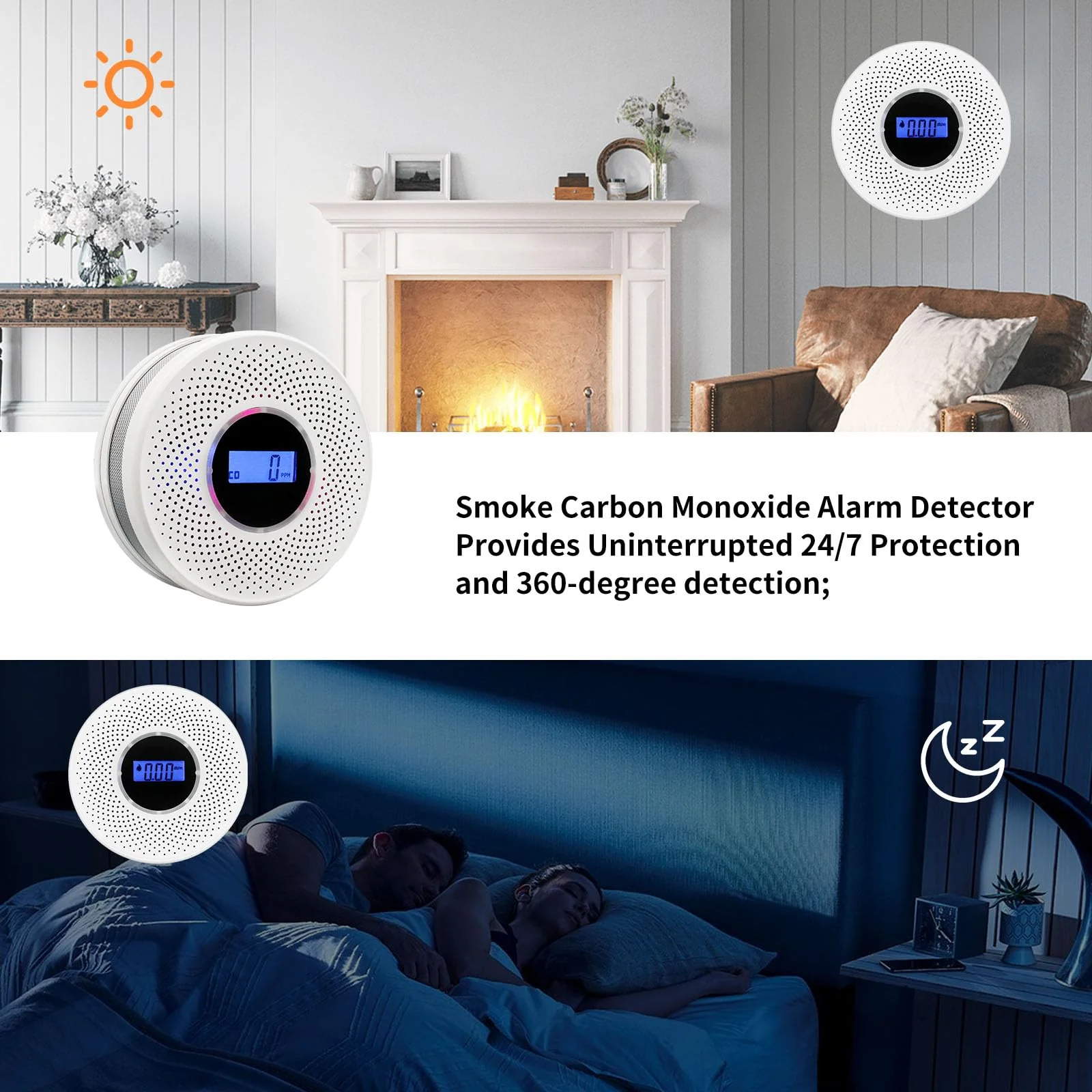 Smoke Detector Carbon Monoxide Detector Combo with Digital Display and Sound Light Alarm, 2-in-1 Smoke & CO Alarm with Battery Operated for Home, Travel or RV - Image 3
