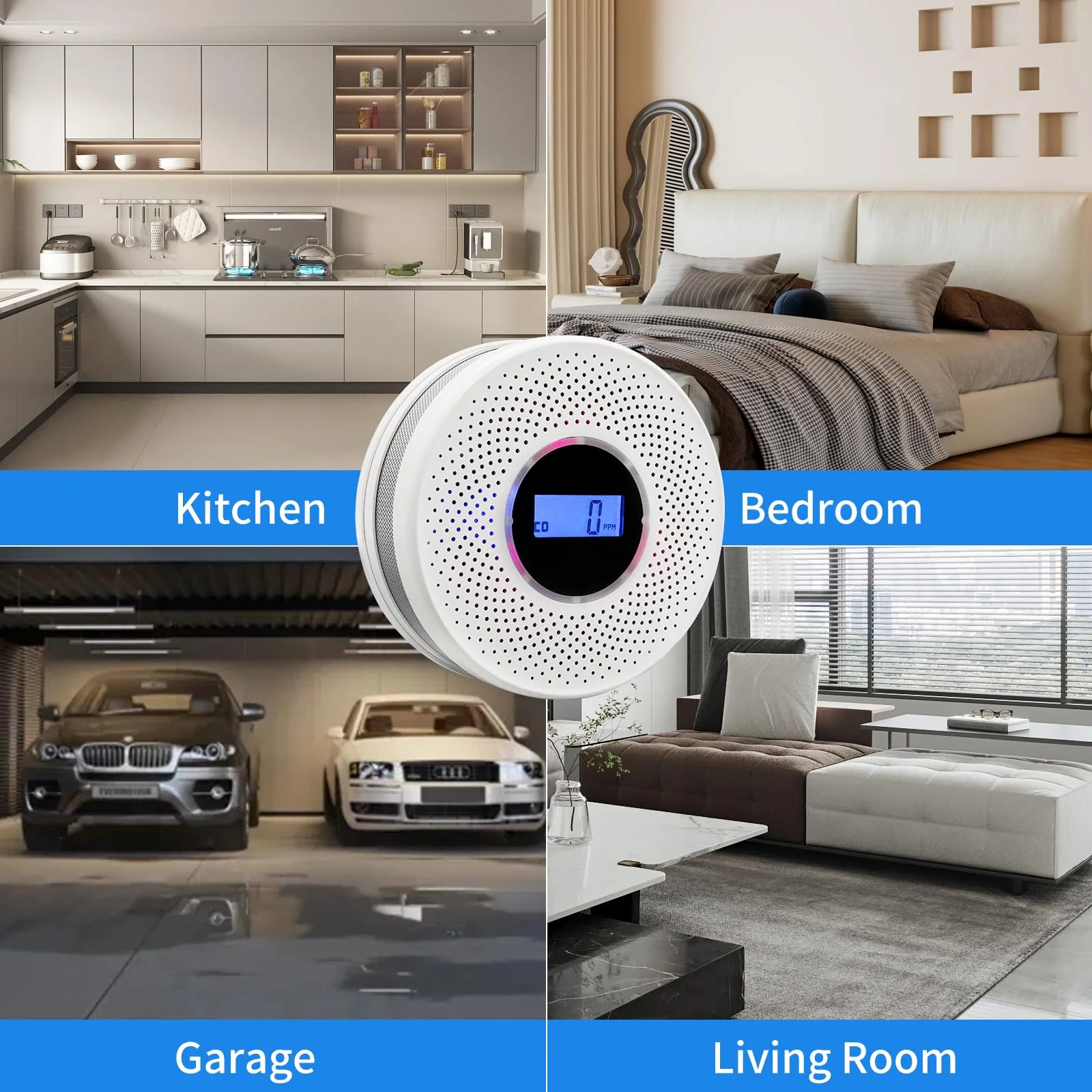 Smoke Detector Carbon Monoxide Detector Combo with Digital Display and Sound Light Alarm, 2-in-1 Smoke & CO Alarm with Battery Operated for Home, Travel or RV - Image 3