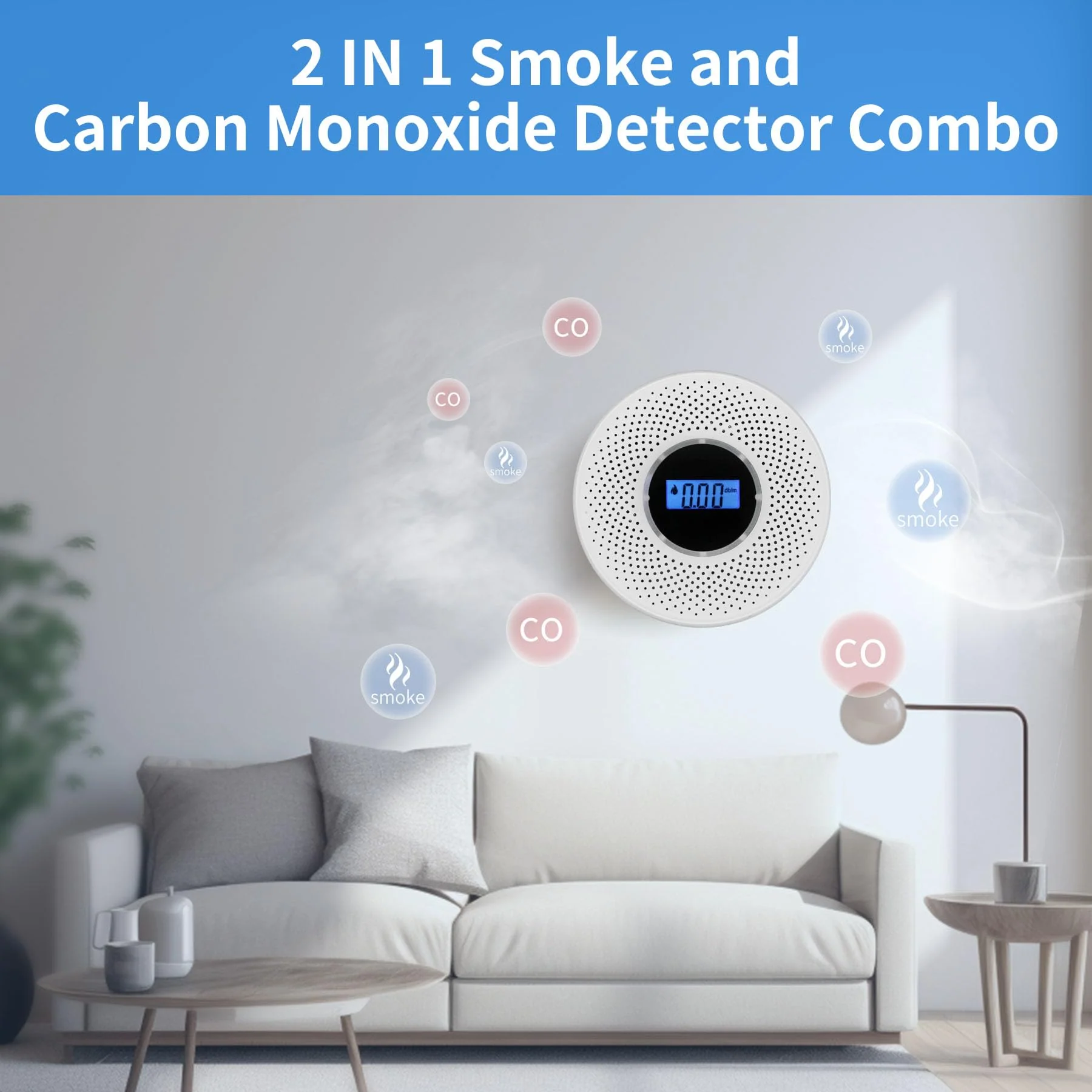 Smoke Detector Carbon Monoxide Detector Combo with Digital Display and Sound Light Alarm, 2-in-1 Smoke & CO Alarm with Battery Operated for Home, Travel or RV - Image 4