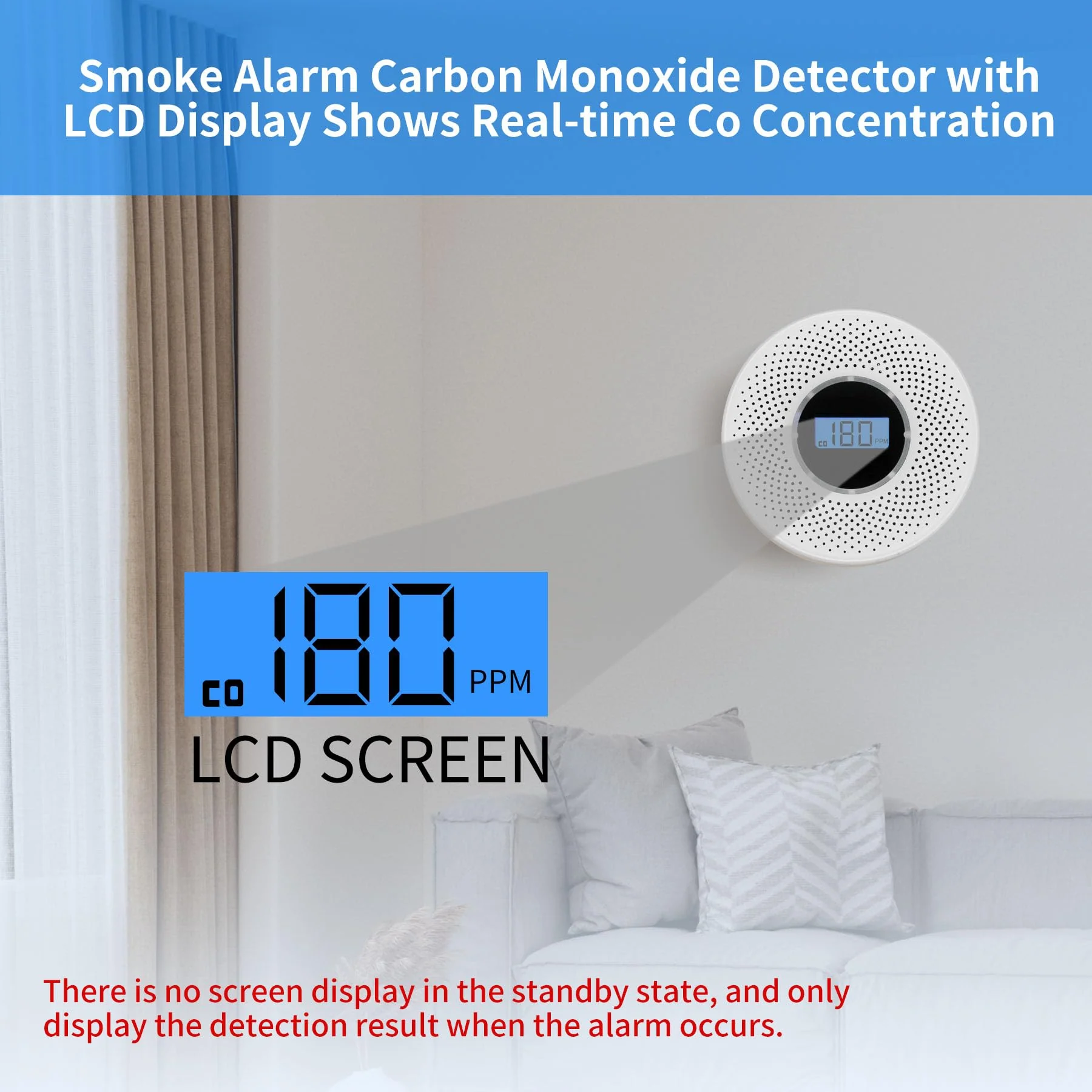 Smoke Detector Carbon Monoxide Detector Combo with Digital Display and Sound Light Alarm, 2-in-1 Smoke & CO Alarm with Battery Operated for Home, Travel or RV - Image 7
