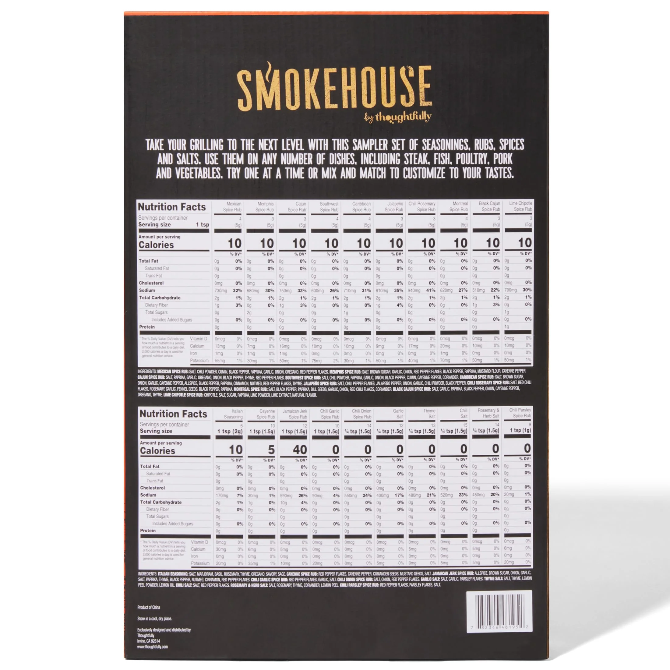 Smokehouse by Thoughtfully Ultimate Grilling Spice Set, Grill Seasoning Gift Set Flavors Include Chili Garlic, Rosemary and Herb, Lime Chipotle, Cajun Seasoning and More, Pack of 20 - Image 7